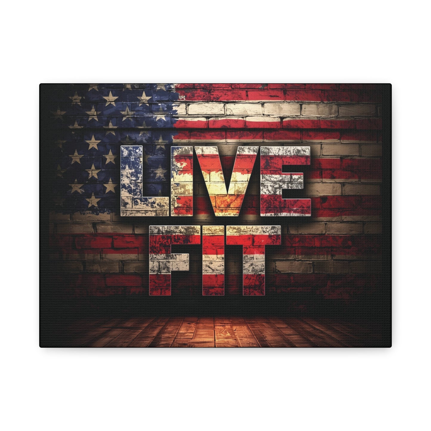 American Pride Canvas Wall Art - Live Fit Decor - Fitness Motivation - Patriotic Gift - USA Flag Artwork - Red White Blue -