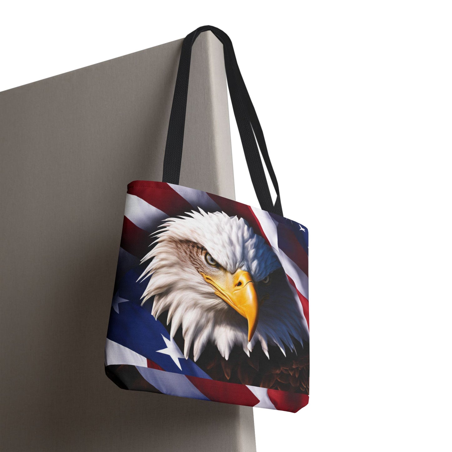 Patriotic Stylish American Flag Bald Eagle Red White & Blue All Over Print Tote Bag