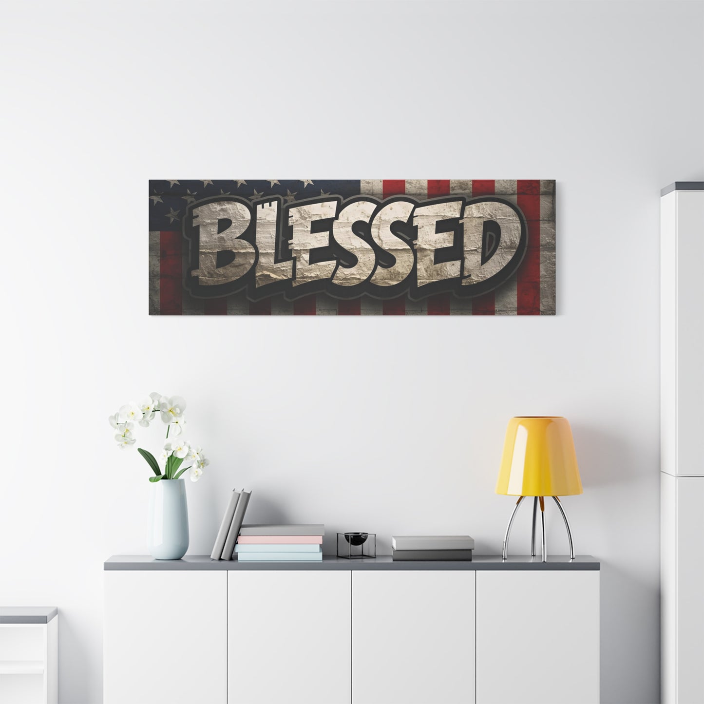 Blessed American Flag Canvas Wall Art, Patriotic Home Decor, Inspirational Gift, Rustic Wall Decor, Americana Artwork