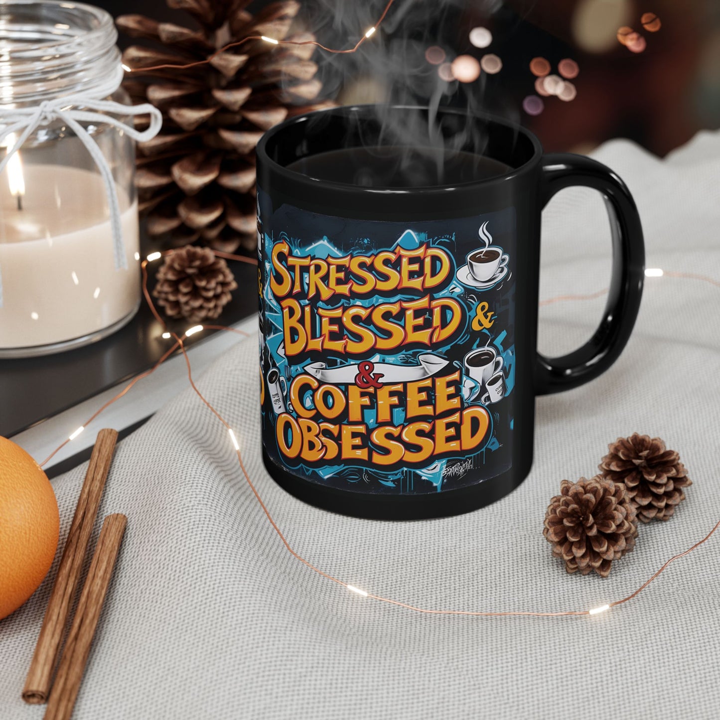 Stressed Blessed & Coffee Obsessed Print, 11 oz. Insulated Travel Mug, Motivational Mug, Gift for Coffee Lovers, Fitness Mug, Inspirational Drinkware