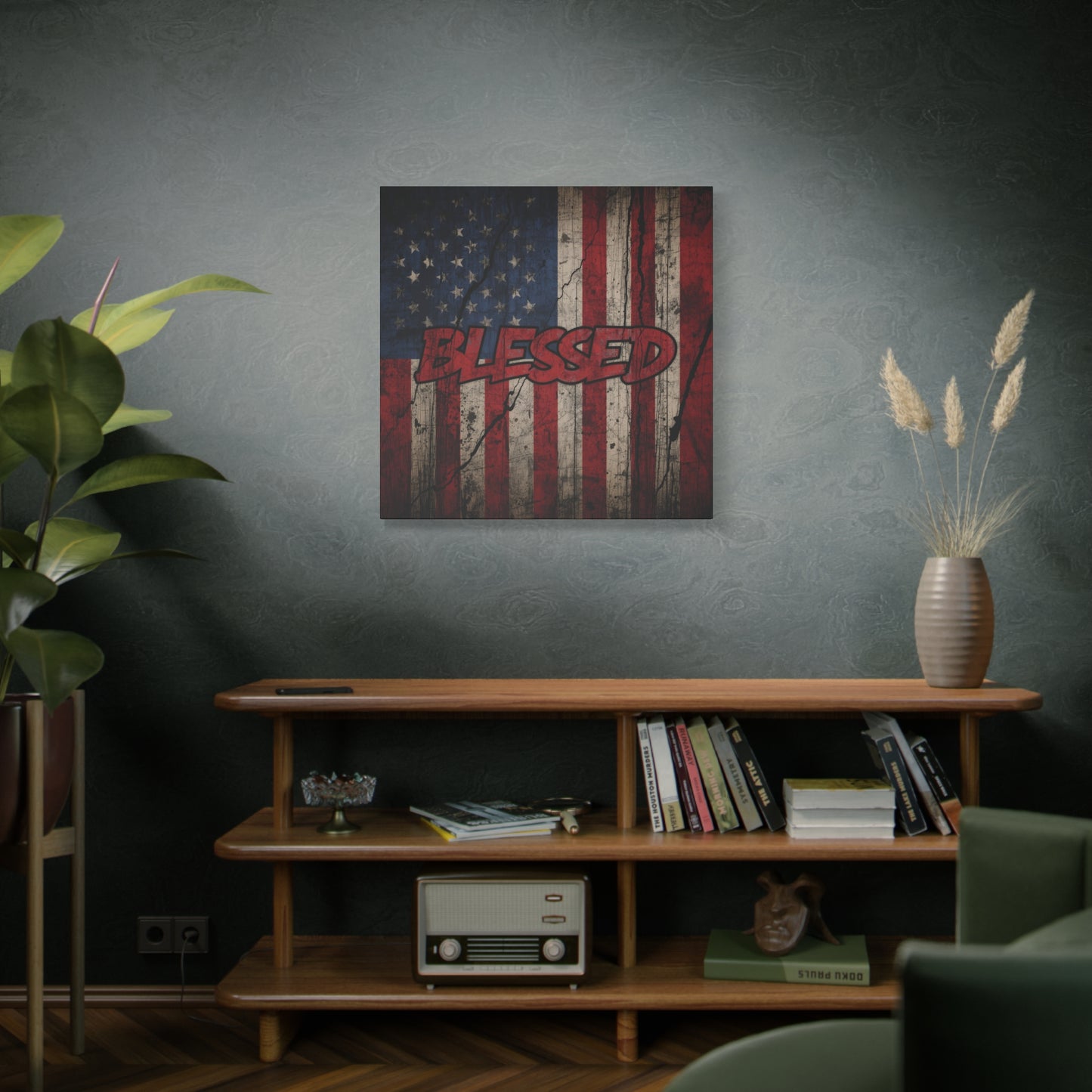 Blessed Patriotic Canvas Wall Art, Americana Decor, Home Wall Decoration, Rustic Flag Artwork, US Flag Decor