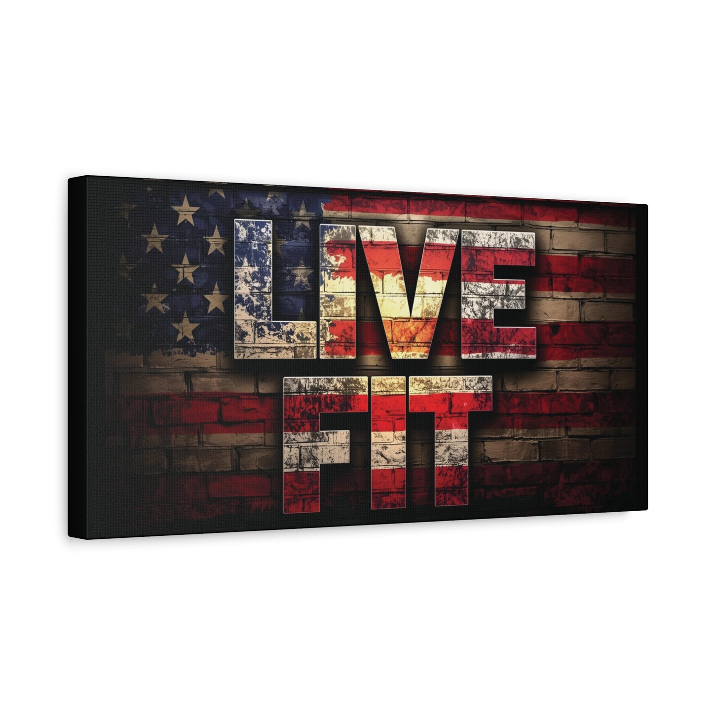 American Pride Canvas Wall Art - Live Fit Decor - Fitness Motivation - Patriotic Gift - USA Flag Artwork - Red White Blue -