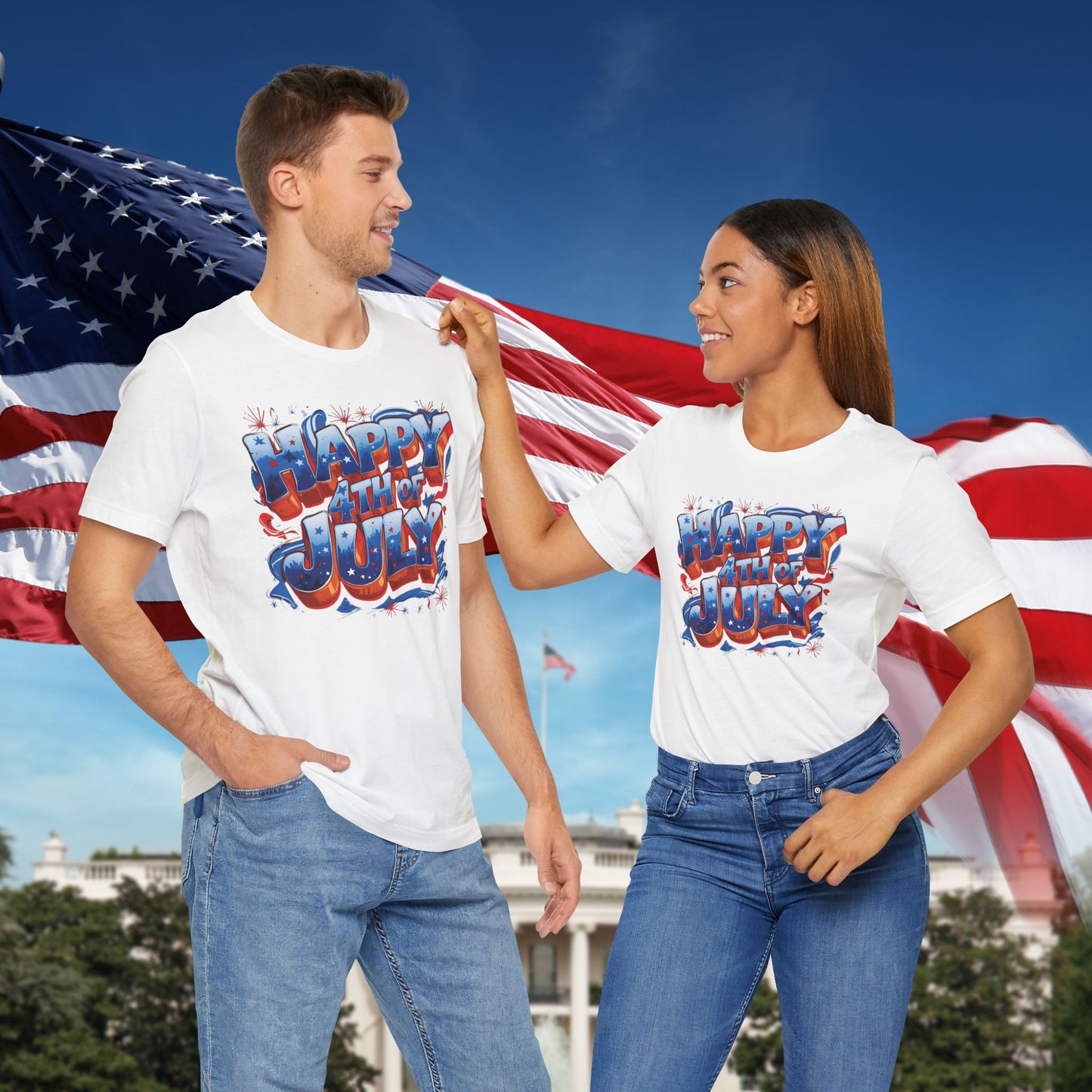 Happy 4th Of July, Print Design T-Shirt, Independence Day, American Flag, Bald Eagle, Red White Blue