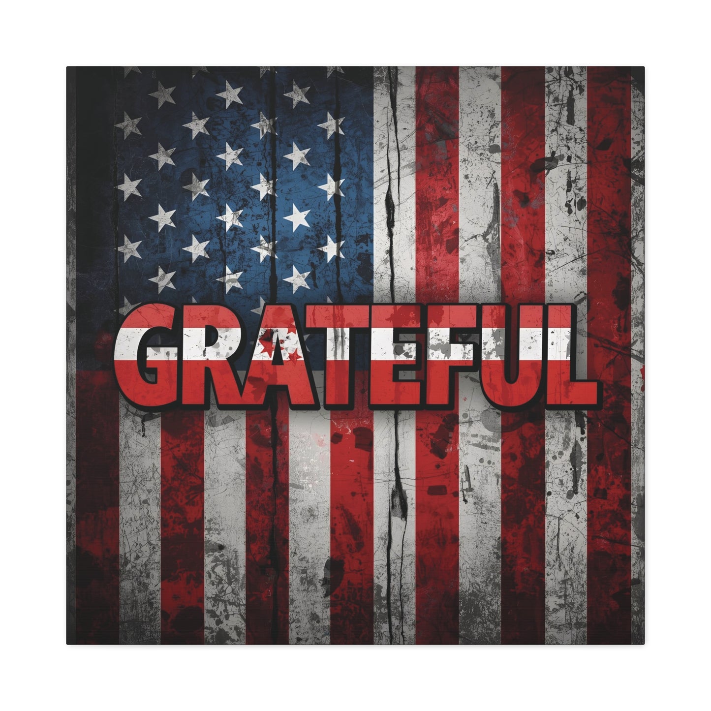 Grateful American Flag Wall Art | Patriotic Canvas Decor, Home Wall Decor, Inspirational Gift, 4th of July Decoration, Veteran's Day