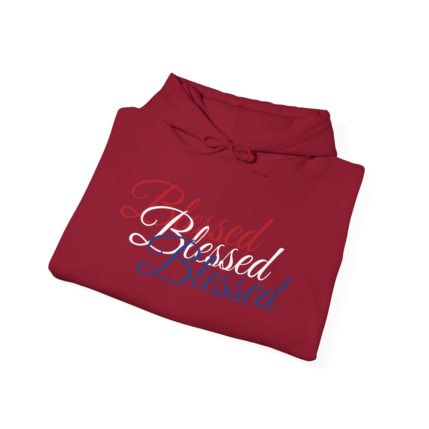 Blessed Hoodie – Patriotic Red, White & Blue Unisex Pullover Sweatshirt with Front & Back Print – Cozy, Positive Vibes Gift