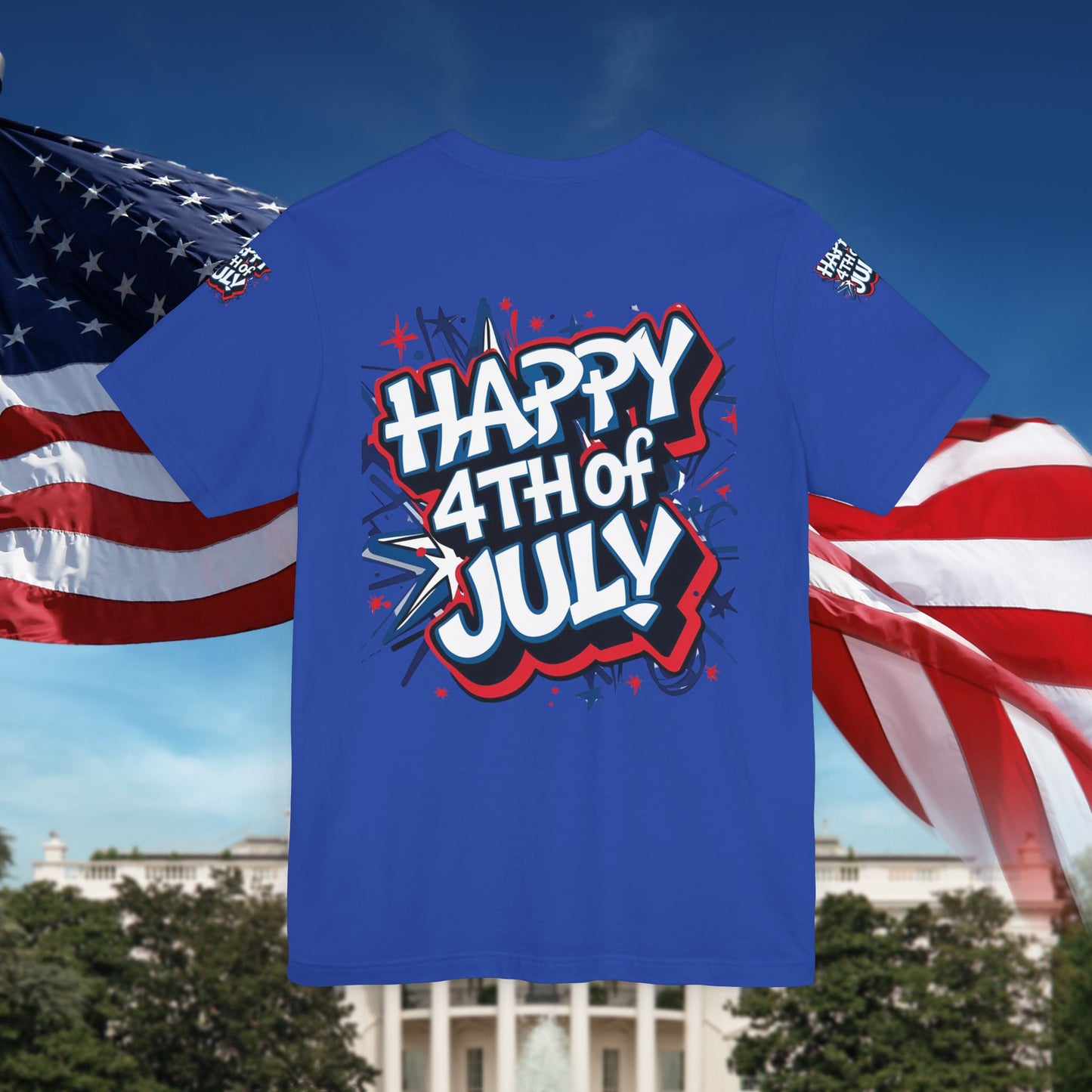 Happy 4th Of July Unisex Jersey Short Sleeve Tee, Independence Day T-Shirt, Patriotic Shirt, Red White Blue Tee, USA Celebration Top