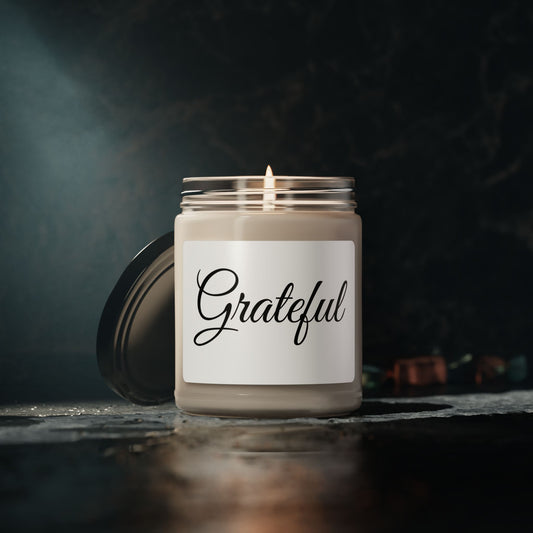 Grateful Print Scented Soy Candle - Relaxing Home Decor - Holiday Gift - Thoughtful Gift - Cozy Atmosphere - 9oz - 50-60 Hours Burn Time -