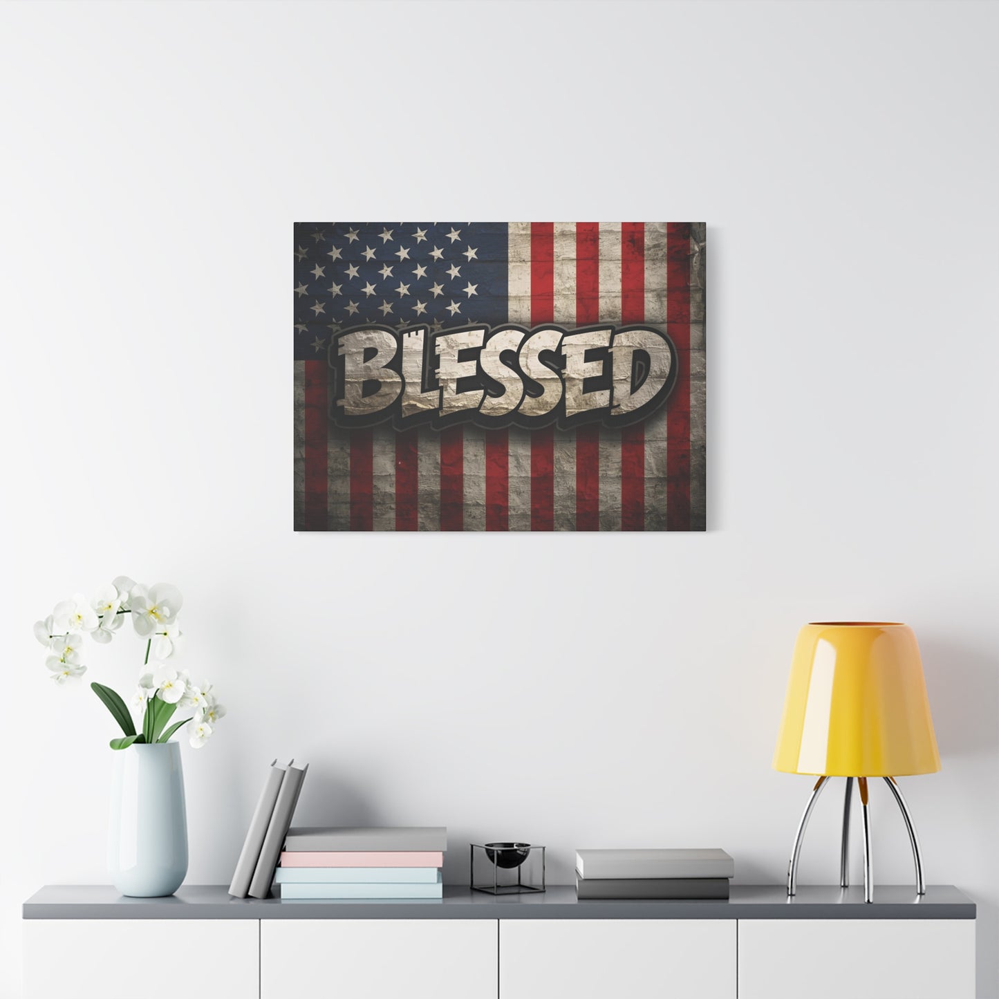 Blessed American Flag Canvas Wall Art, Patriotic Home Decor, Inspirational Gift, Rustic Wall Decor, Americana Artwork