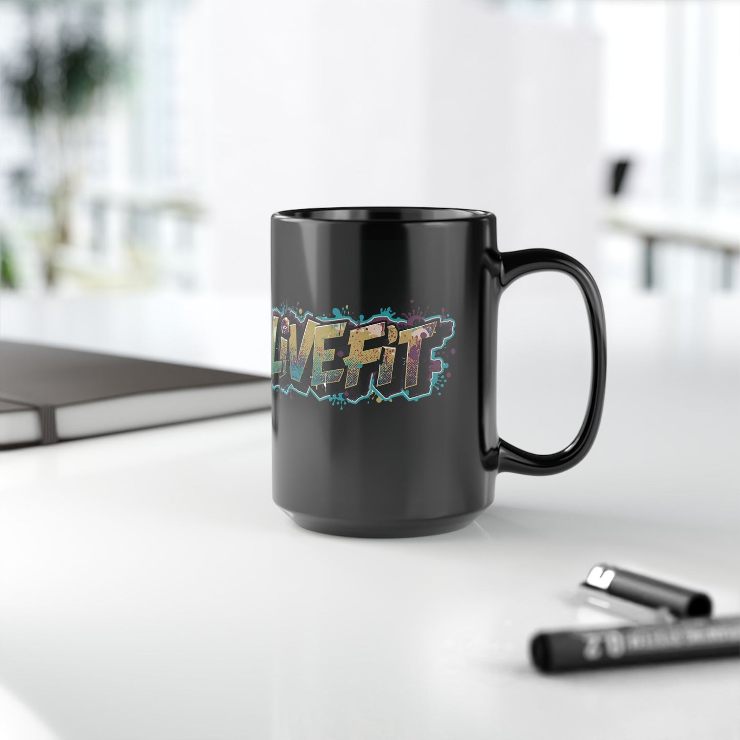 Fitness Motivational Mug - Live Fit Coffee Cup - Workout Gift - Gym Drink-ware - Black Mug for Fitness Enthusiasts - Christmas Gift