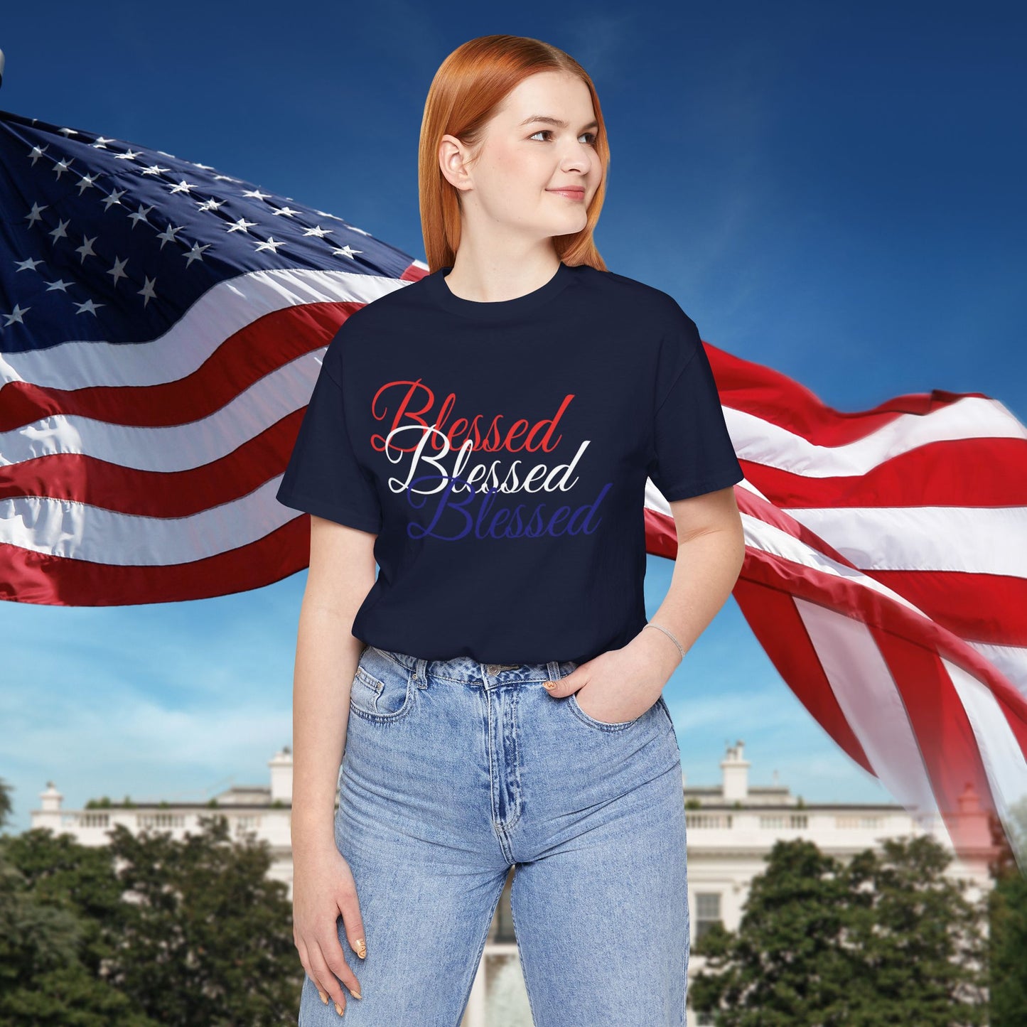 Red White Blue Blessed Design Unisex Tee