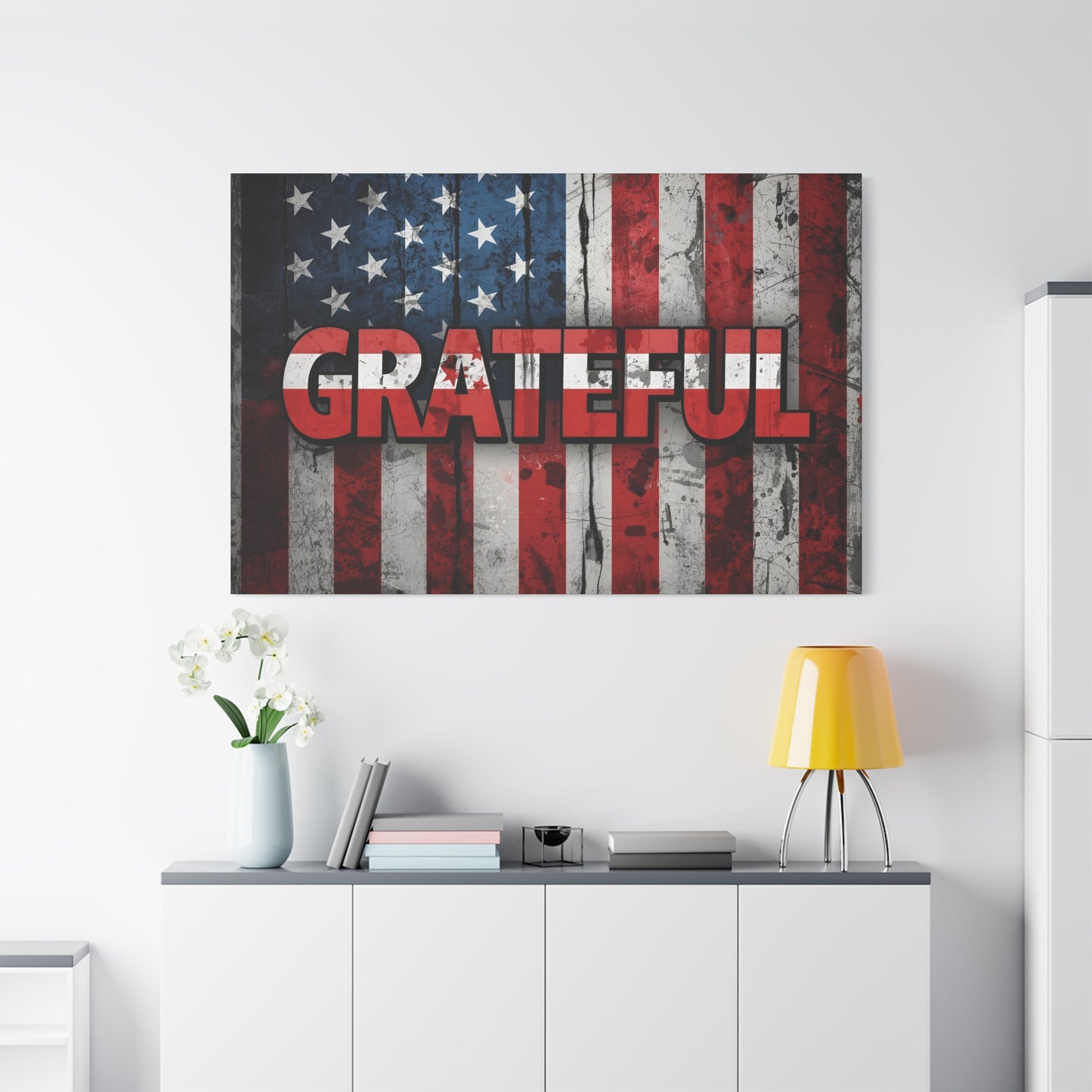 Grateful American Flag Wall Art | Patriotic Canvas Decor, Home Wall Decor, Inspirational Gift, 4th of July Decoration, Veteran's Day