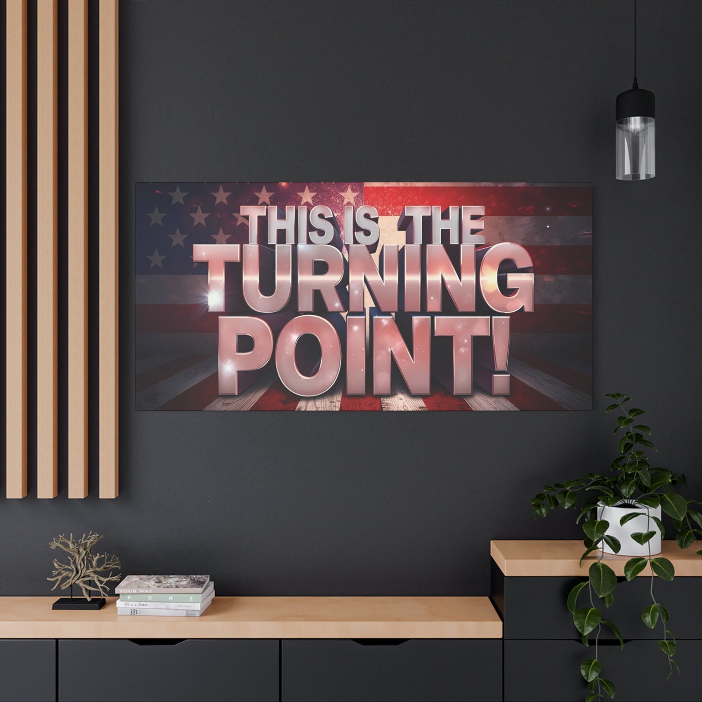 Gallery Wrapped Canvas Wall Art - Charlie Kirk Inspired - This Is The Turning Point! - Red White Blue - American Flag Backdrop Design - Multiple Sizes -