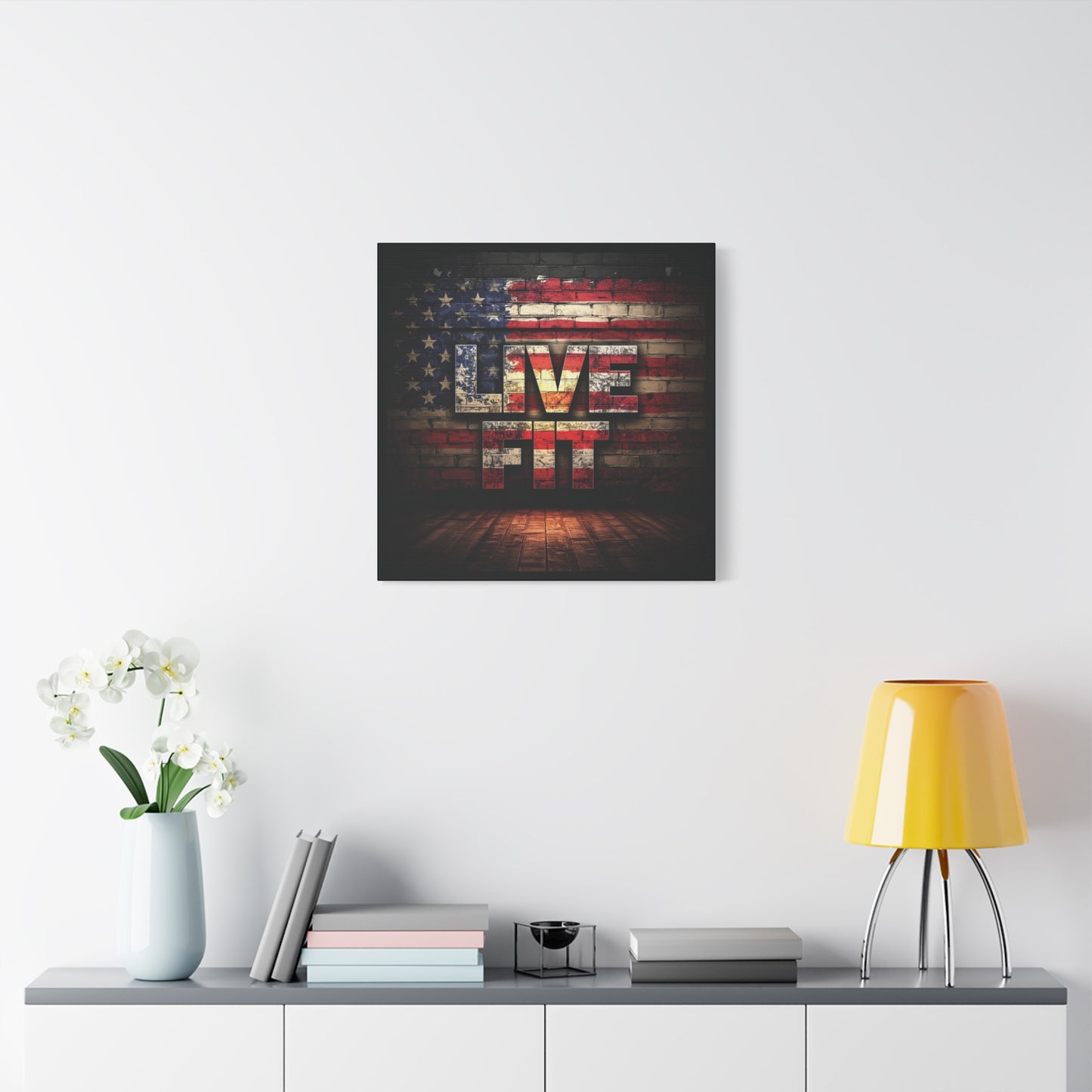 American Pride Canvas Wall Art - Live Fit Decor - Fitness Motivation - Patriotic Gift - USA Flag Artwork - Red White Blue -