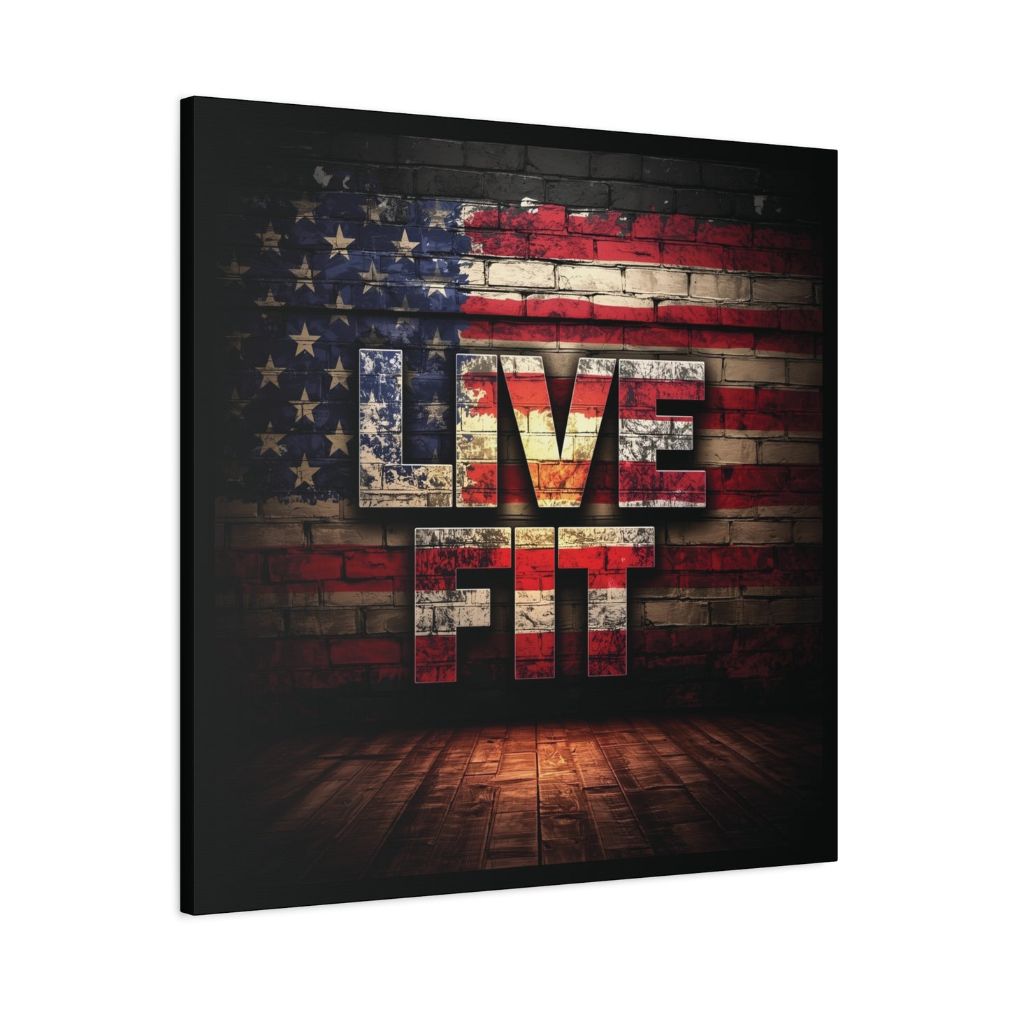 American Pride Canvas Wall Art - Live Fit Decor - Fitness Motivation - Patriotic Gift - USA Flag Artwork - Red White Blue -