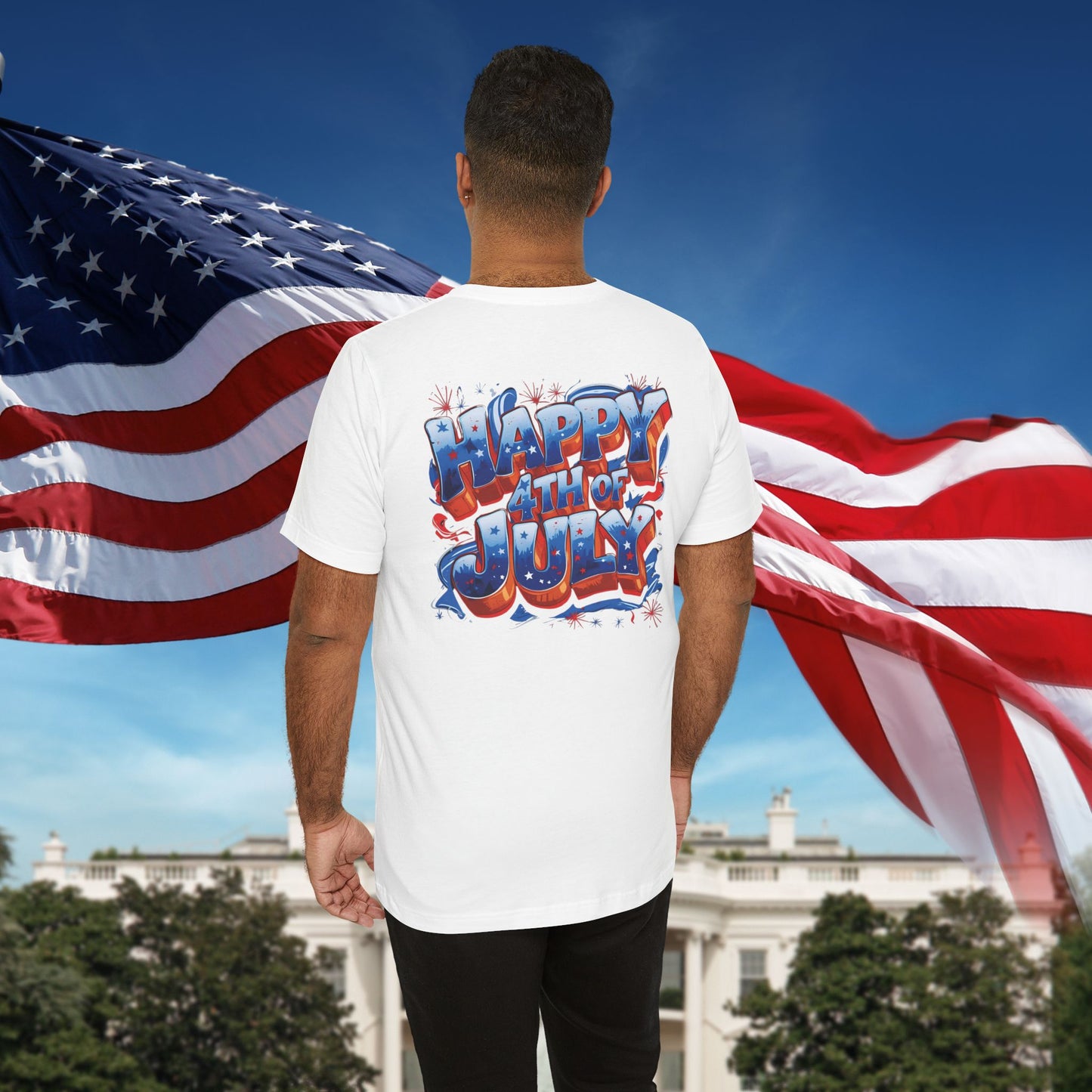 Happy 4th Of July, Print Design T-Shirt, Independence Day, American Flag, Bald Eagle, Red White Blue