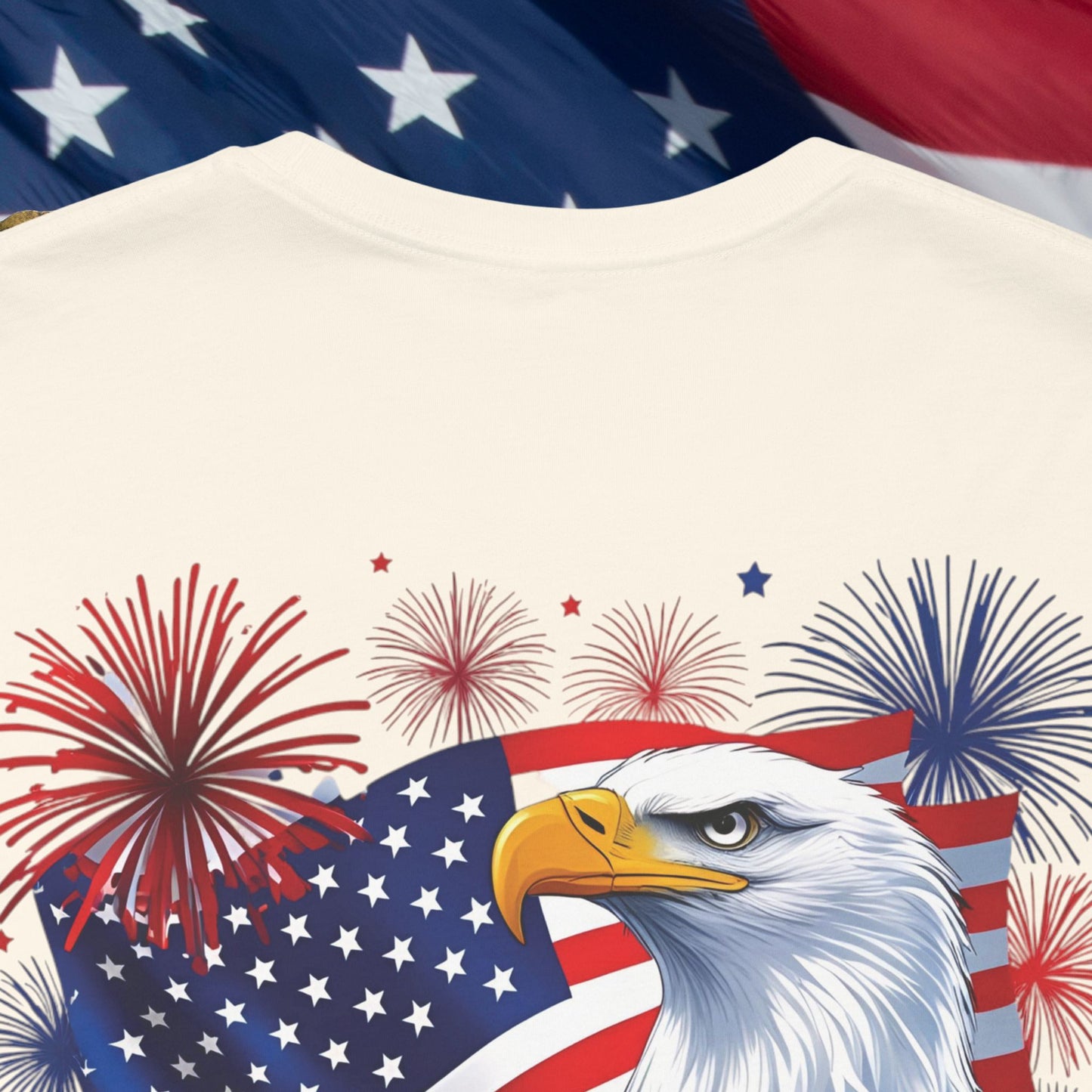 Happy 4th of July, Print Design, Unisex T-Shirt, Patriotic Print Design, Independence Day Shirt, Red White Blue Shirt, USA Tee Gift, Gift For Her, Gift For Him, American Flag, Bald Eagle