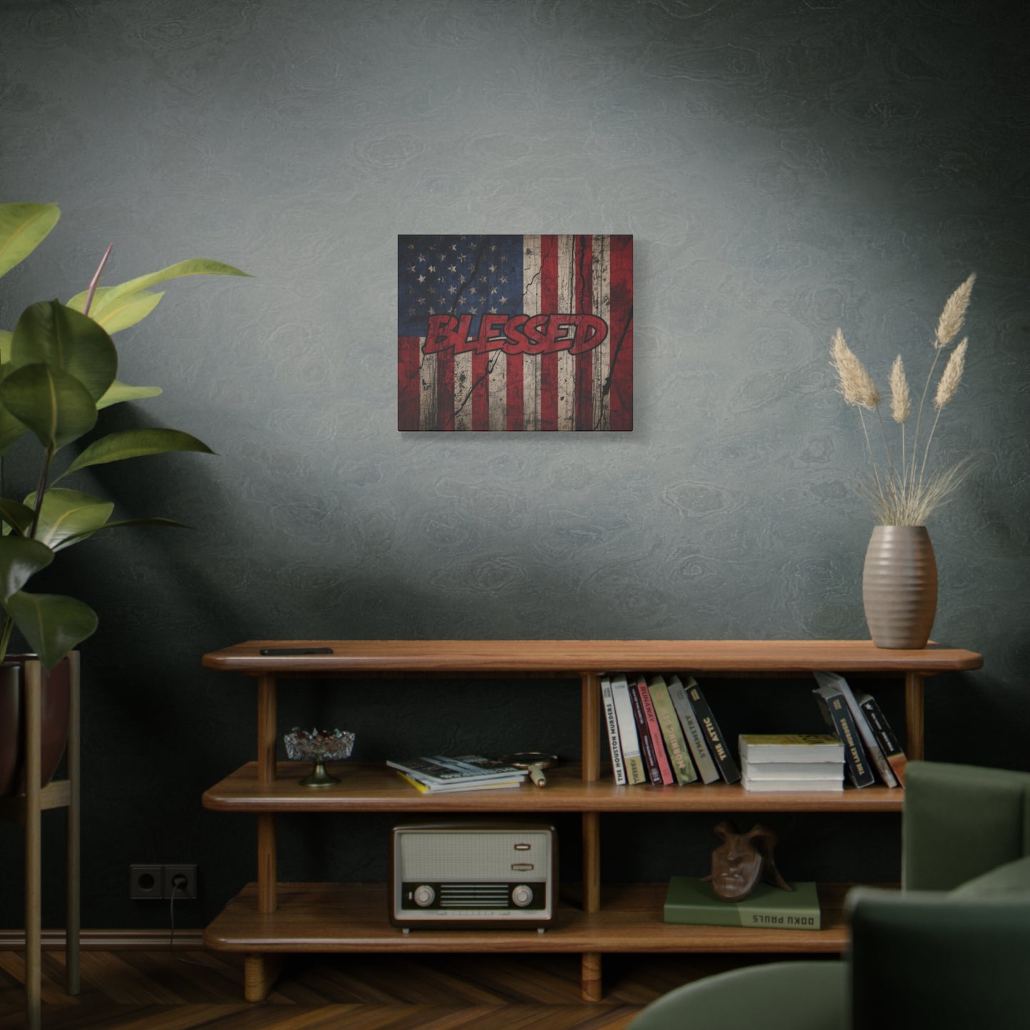 Blessed Patriotic Canvas Wall Art, Americana Decor, Home Wall Decoration, Rustic Flag Artwork, US Flag Decor