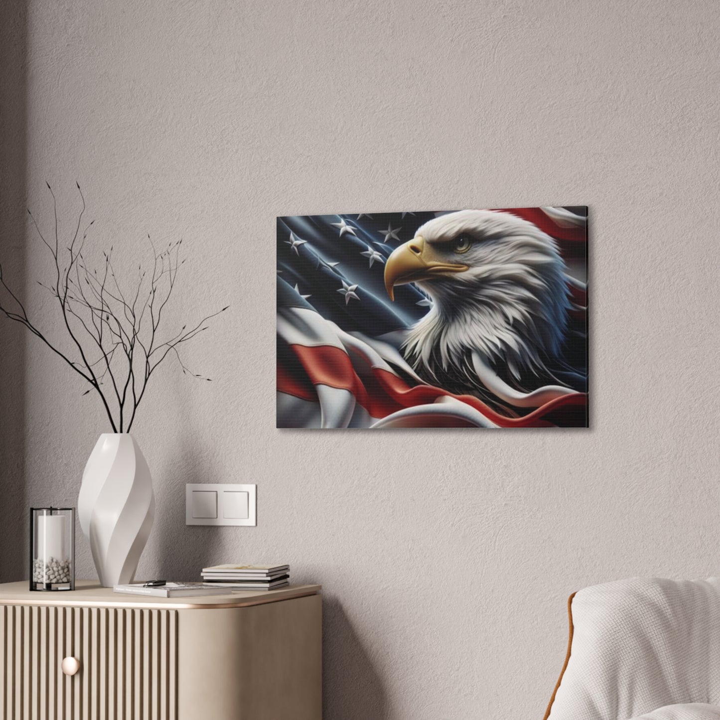 Patriotic Canvas Wall Art, American Eagle & Flag Print, Home Decor for Veterans, Memorial Day, Independence Day, Gifts