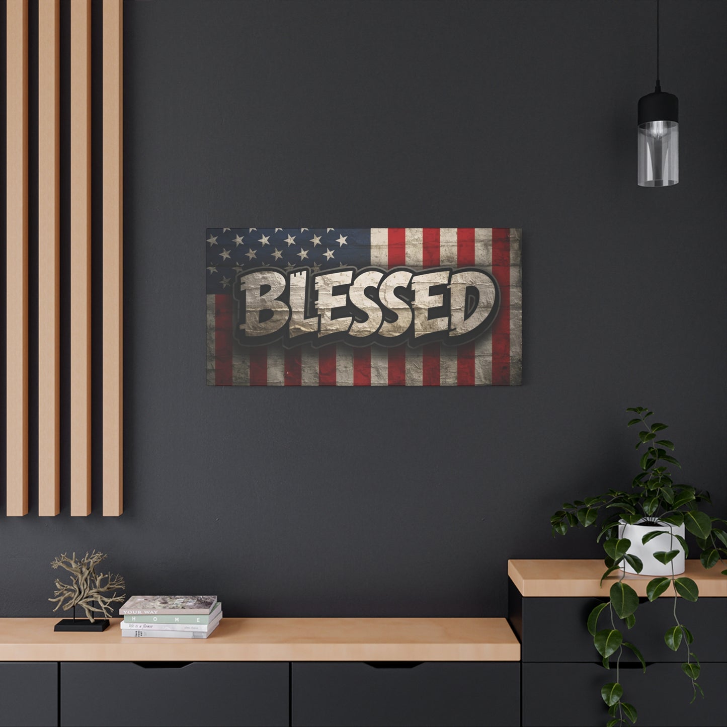 Blessed American Flag Canvas Wall Art, Patriotic Home Decor, Inspirational Gift, Rustic Wall Decor, Americana Artwork