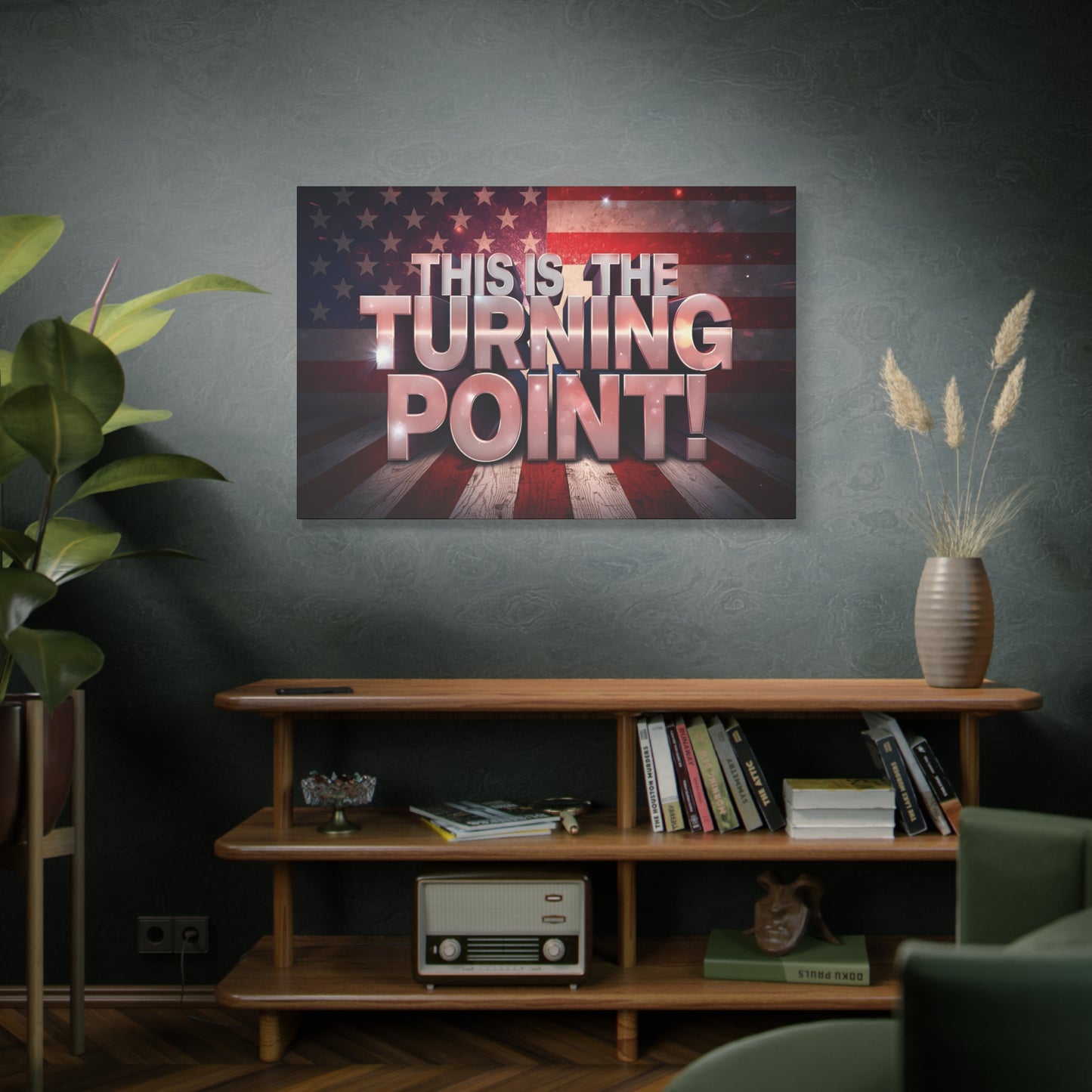 Gallery Wrapped Canvas Wall Art - Charlie Kirk Inspired - This Is The Turning Point! - Red White Blue - American Flag Backdrop Design - Multiple Sizes -