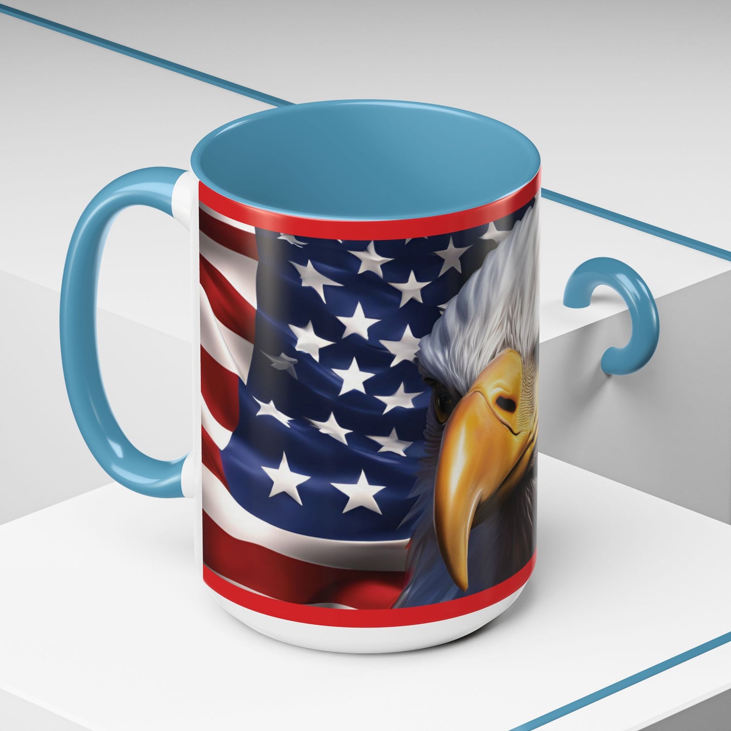 Patriotic Bald Eagle Coffee Mug – American Flag Accent Cup for Proud Americans & Veterans (11oz & 15oz, Multiple Colors)