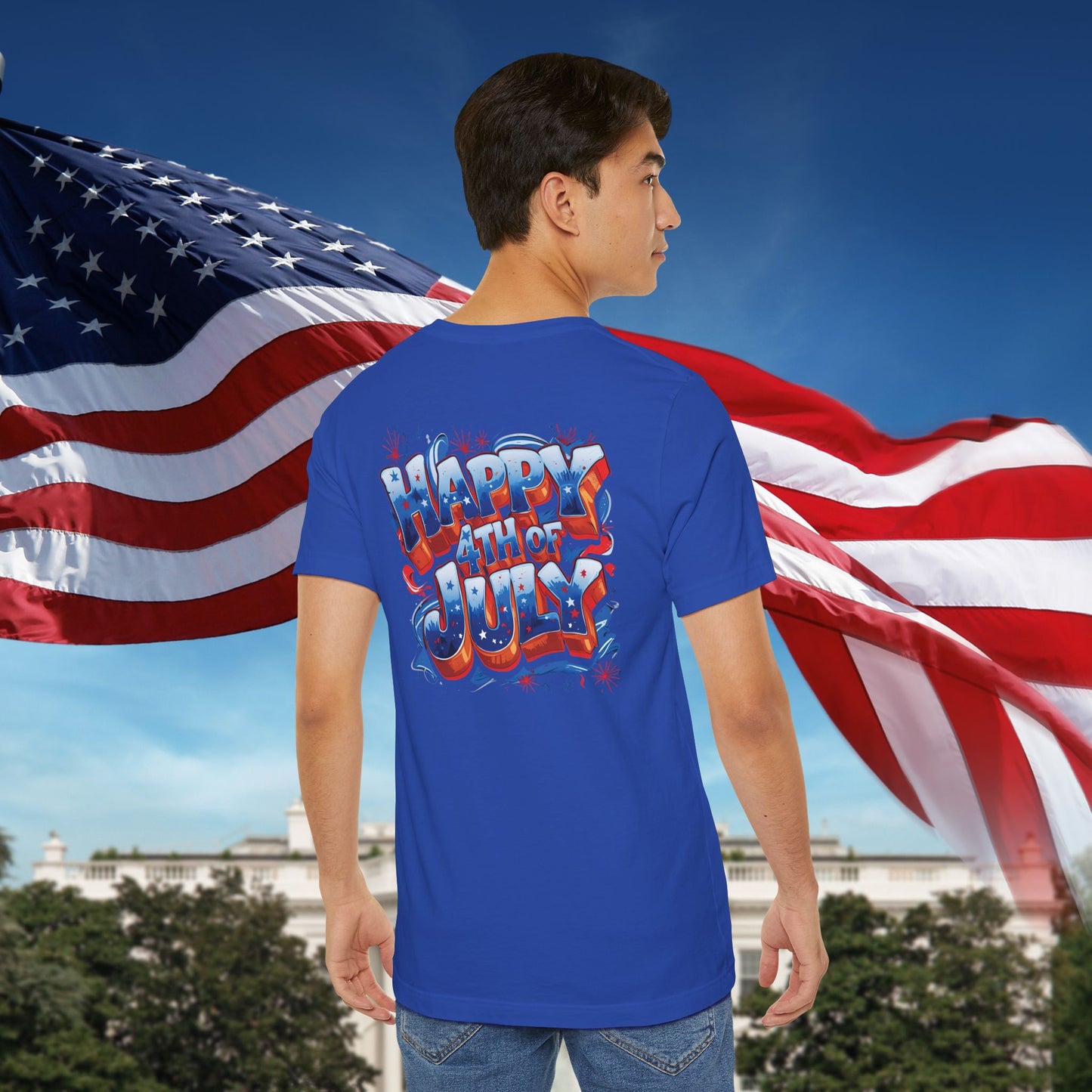 Happy 4th Of July, Print Design T-Shirt, Independence Day, American Flag, Bald Eagle, Red White Blue
