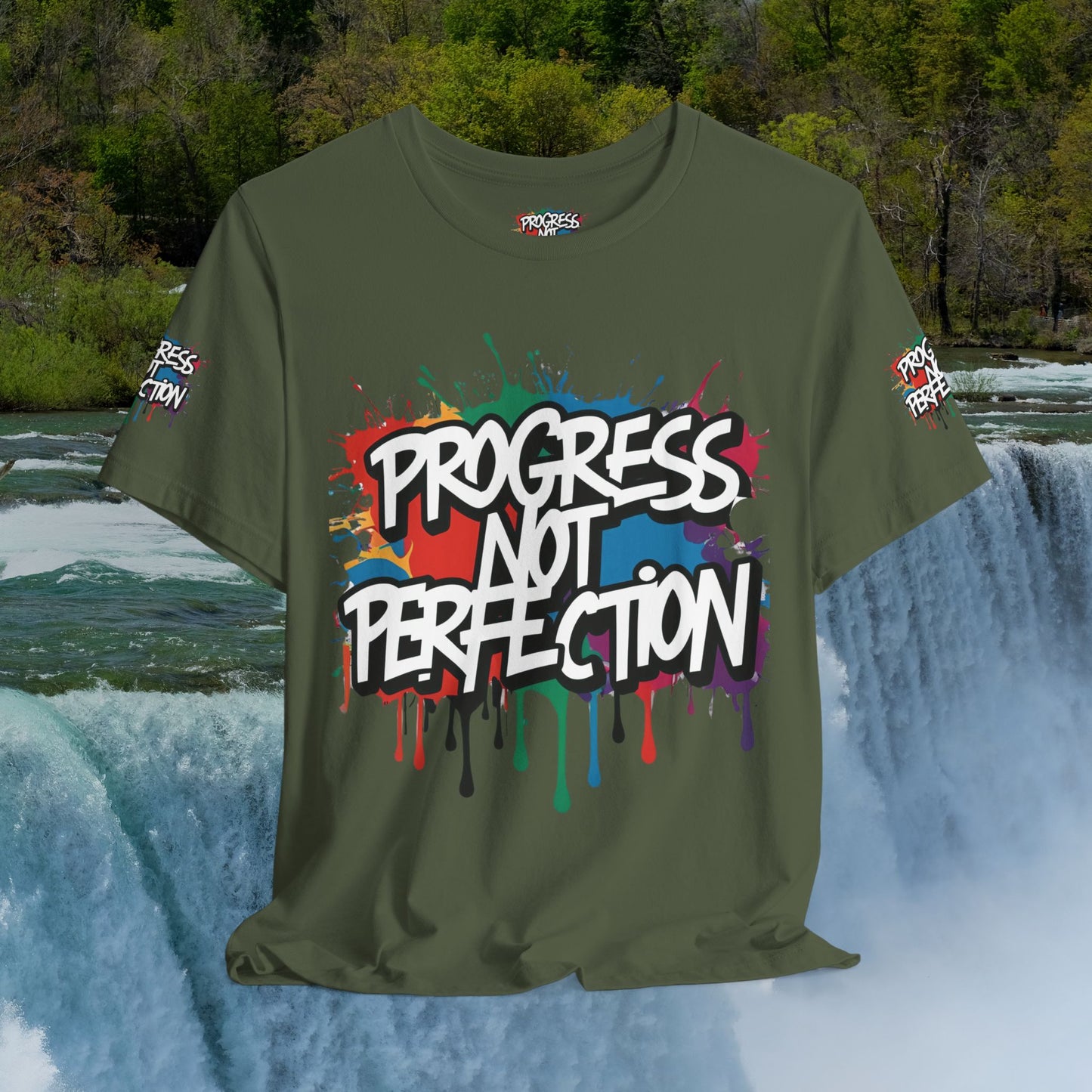 💥 Vibrant 💥 Eye-catching 💥 Motivational 💥 All Over Print 💥 Unisex T-shirt 💥 Progress Not Perfection 💥 Art-Inspired 💥 Apparel 💥 Sizes XS x 4XL 💥