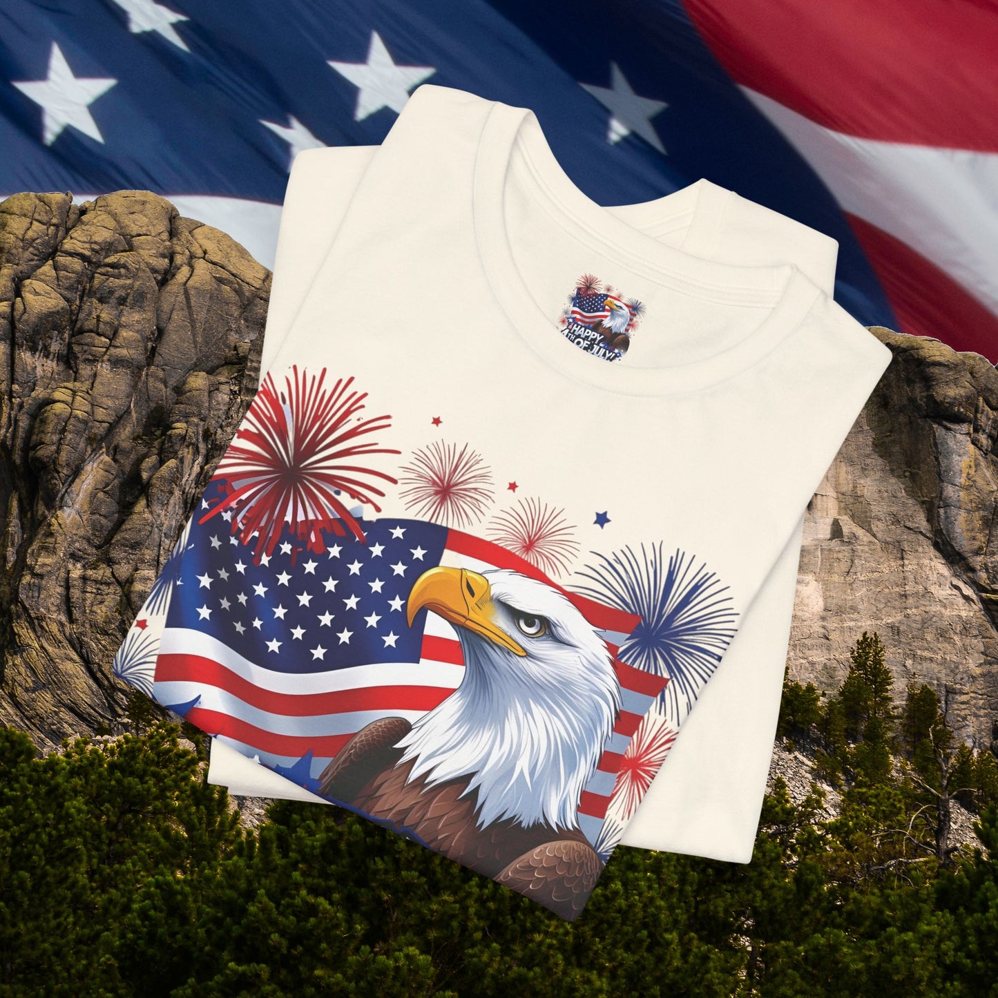 Happy 4th of July, Print Design, Unisex T-Shirt, Patriotic Print Design, Independence Day Shirt, Red White Blue Shirt, USA Tee Gift, Gift For Her, Gift For Him, American Flag, Bald Eagle