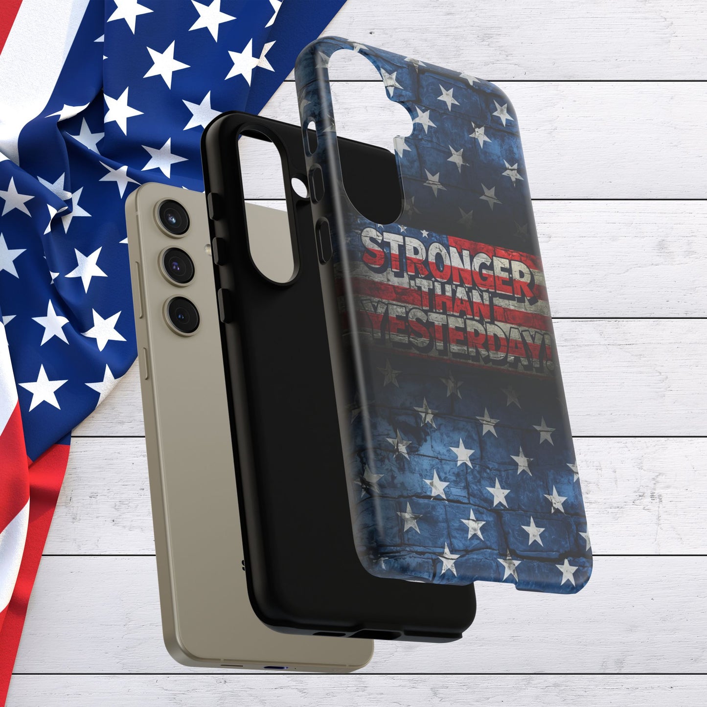 Patriotic Phone Case - Stronger Than Yesterday!, American Flag Design, Gift for Military, Independence Day, Motivational Decor, Tough Cases