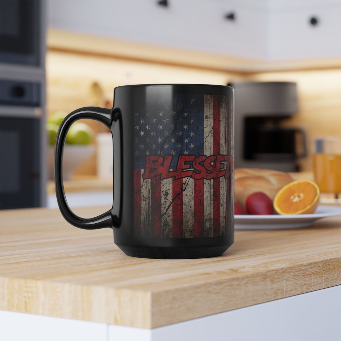 Sleek Patriotic Blessed Mug - 11oz & 15oz - American Flag Design, Perfect for Gifts, Coffee Lovers, July 4th, Home Decor, Rustic Style