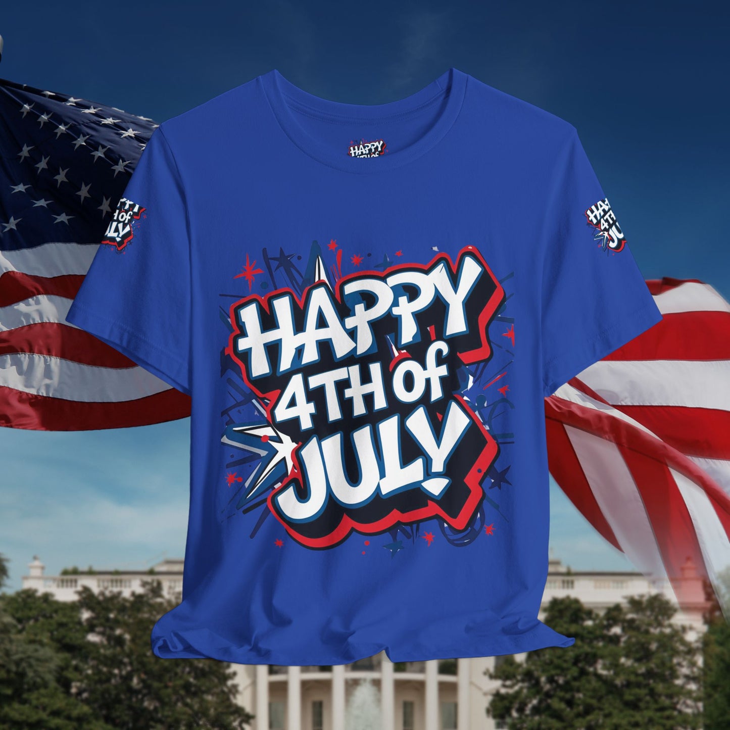 Happy 4th Of July Unisex Jersey Short Sleeve Tee, Independence Day T-Shirt, Patriotic Shirt, Red White Blue Tee, USA Celebration Top