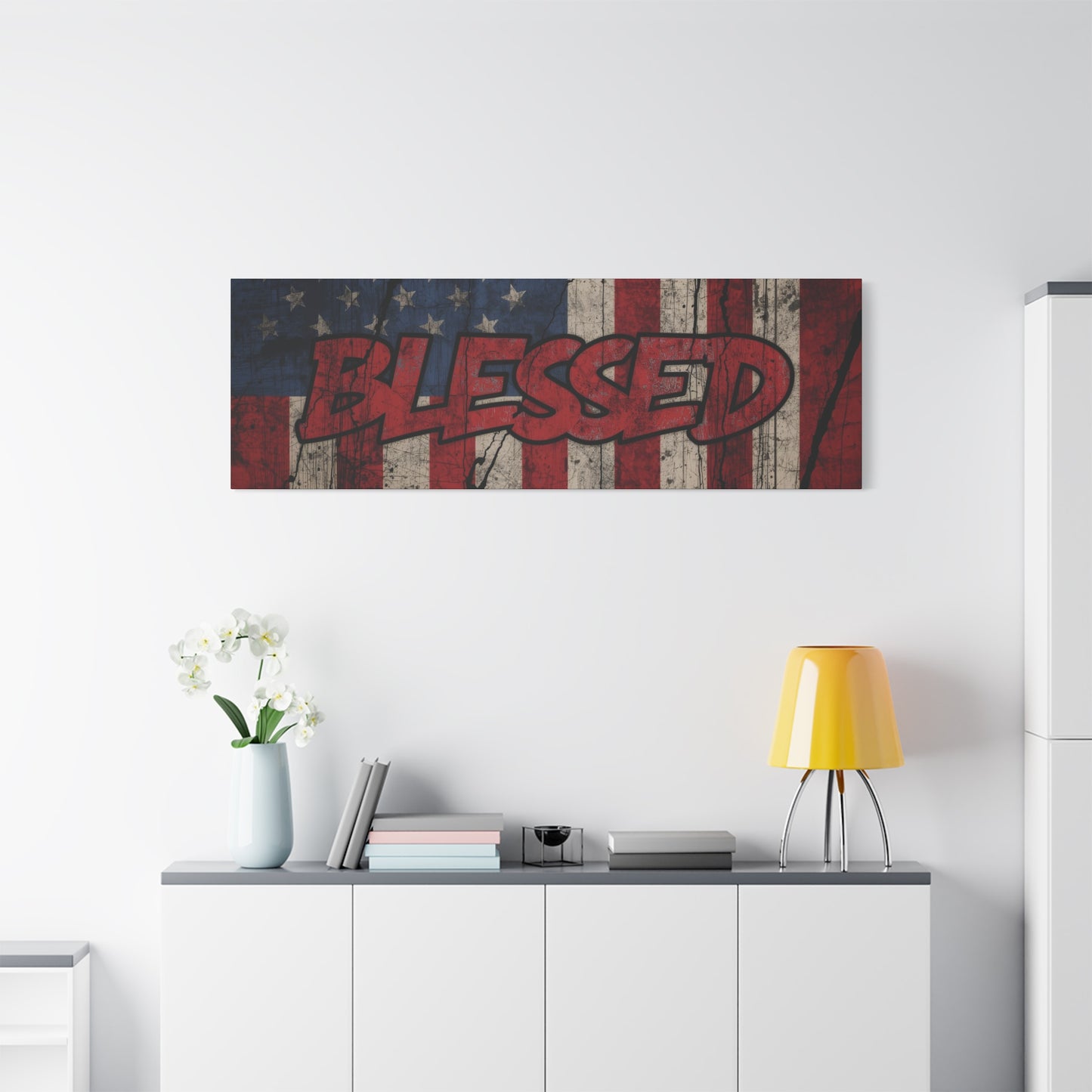 Blessed Patriotic Canvas Wall Art, Americana Decor, Home Wall Decoration, Rustic Flag Artwork, US Flag Decor