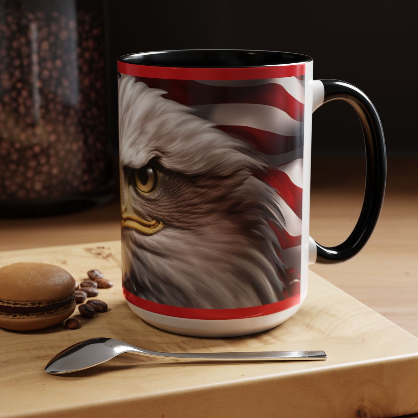 Patriotic Bald Eagle Coffee Mug – American Flag Accent Cup for Proud Americans & Veterans (11oz & 15oz, Multiple Colors)