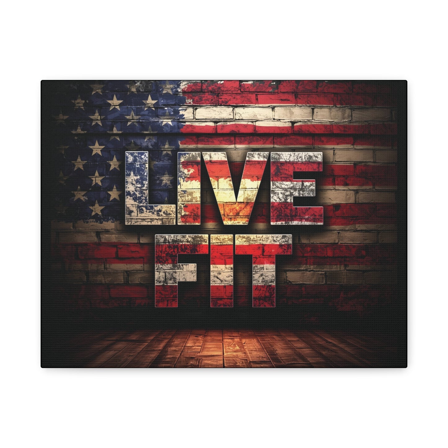 American Pride Canvas Wall Art - Live Fit Decor - Fitness Motivation - Patriotic Gift - USA Flag Artwork - Red White Blue -