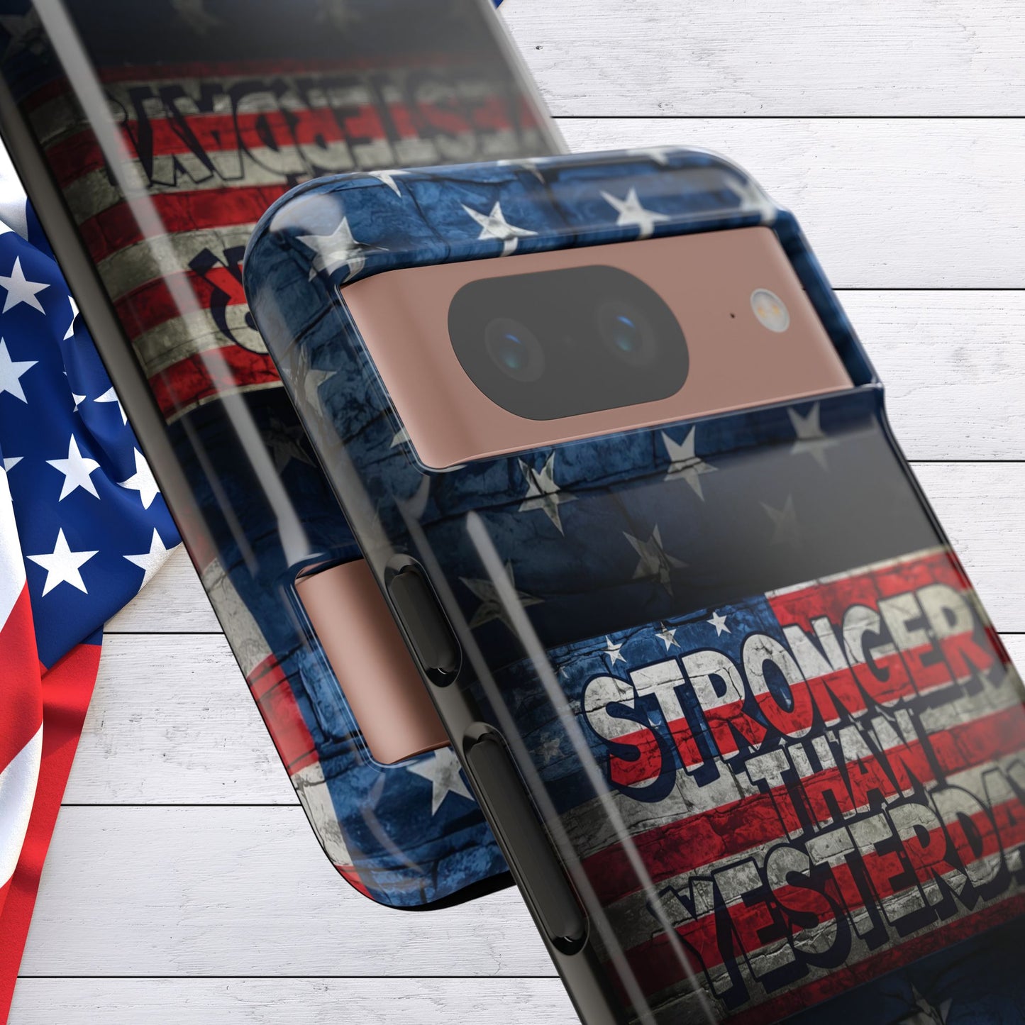 Patriotic Phone Case - Stronger Than Yesterday!, American Flag Design, Gift for Military, Independence Day, Motivational Decor, Tough Cases