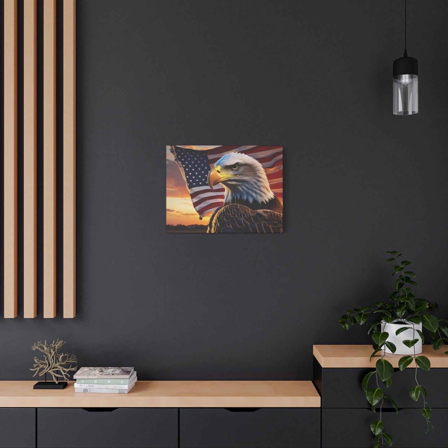 Patriotic Red Eagle Canvas Wall Art, Stretched Eagle Art - Red White Blue - American Flag Decor - Veteran's Day Gift - 4th of July Decoration, Home Gallery Wall