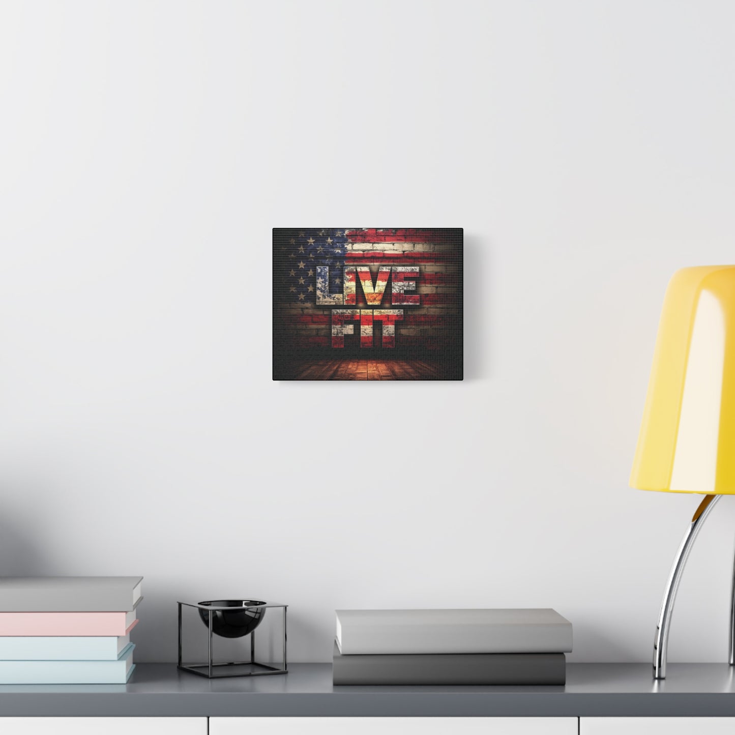 American Pride Canvas Wall Art - Live Fit Decor - Fitness Motivation - Patriotic Gift - USA Flag Artwork - Red White Blue -