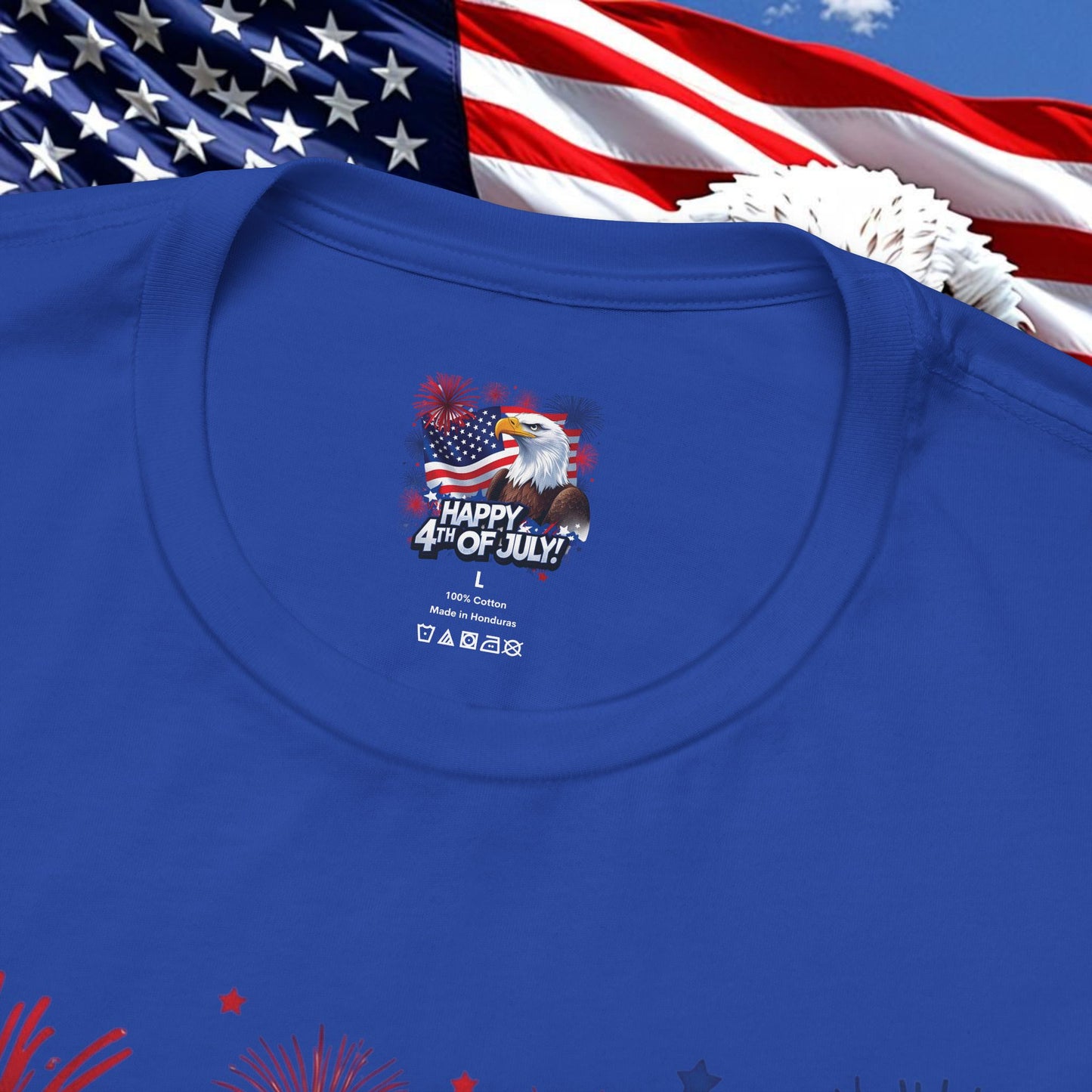 Happy 4th of July, Print Design, Unisex T-Shirt, Patriotic Print Design, Independence Day Shirt, Red White Blue Shirt, USA Tee Gift, Gift For Her, Gift For Him, American Flag, Bald Eagle
