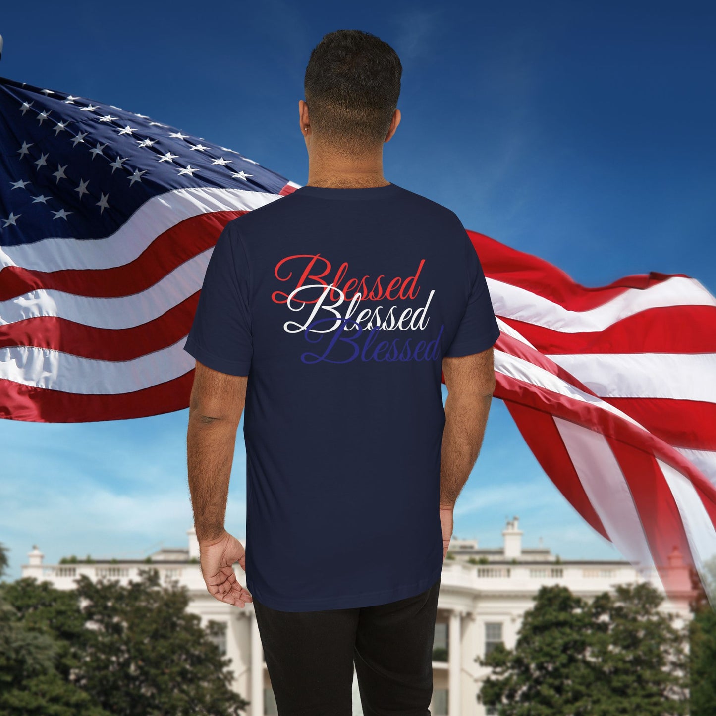 Red White Blue Blessed Design Unisex Tee