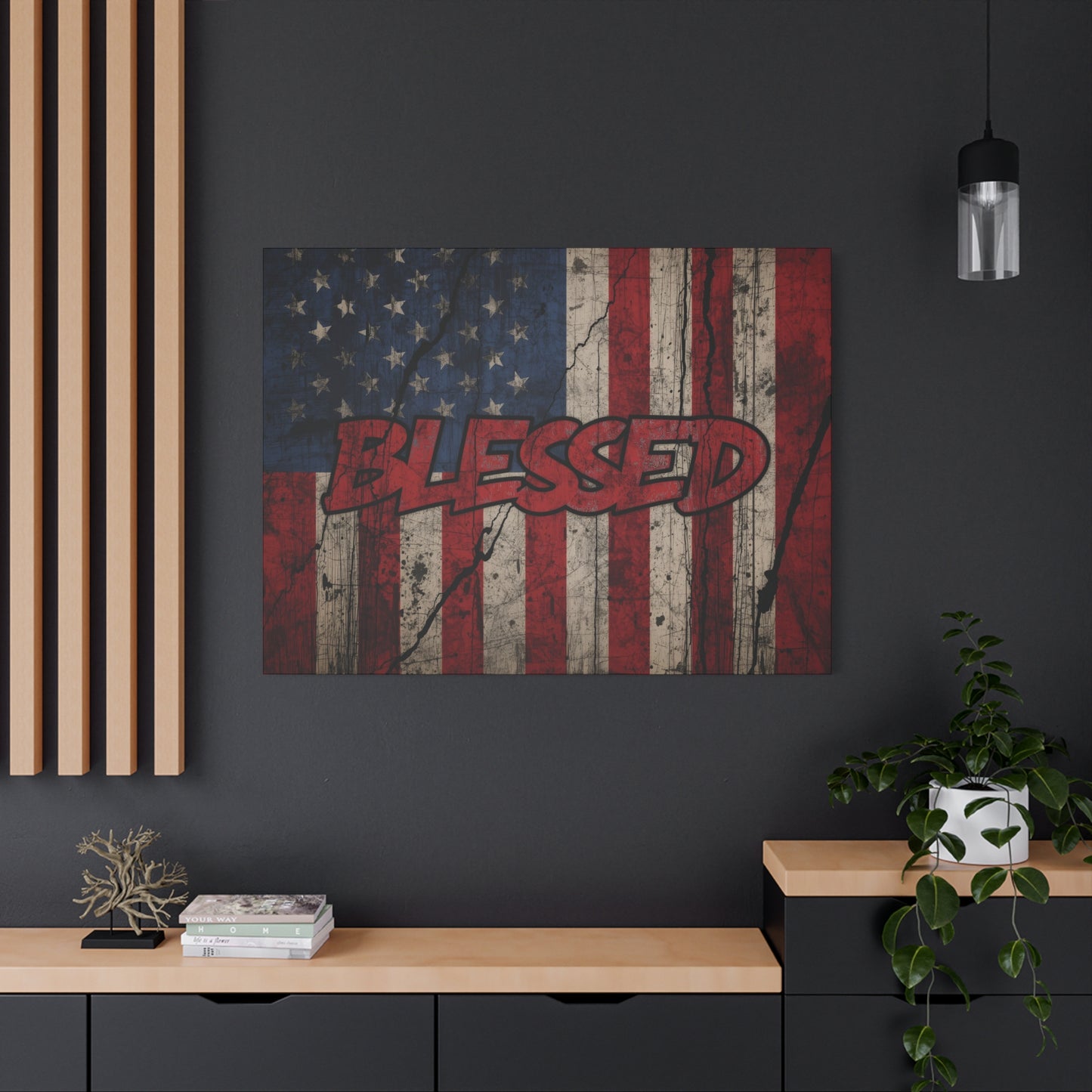Blessed Patriotic Canvas Wall Art, Americana Decor, Home Wall Decoration, Rustic Flag Artwork, US Flag Decor