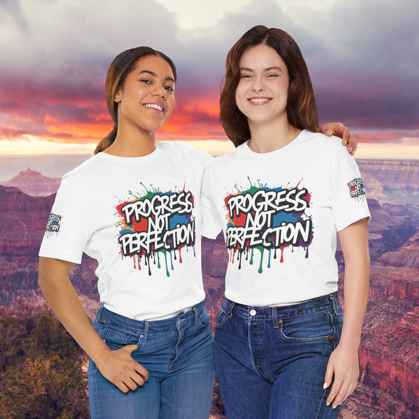 💥 Vibrant 💥 Eye-catching 💥 Motivational 💥 All Over Print 💥 Unisex T-shirt 💥 Progress Not Perfection 💥 Art-Inspired 💥 Apparel 💥 Sizes XS x 4XL 💥