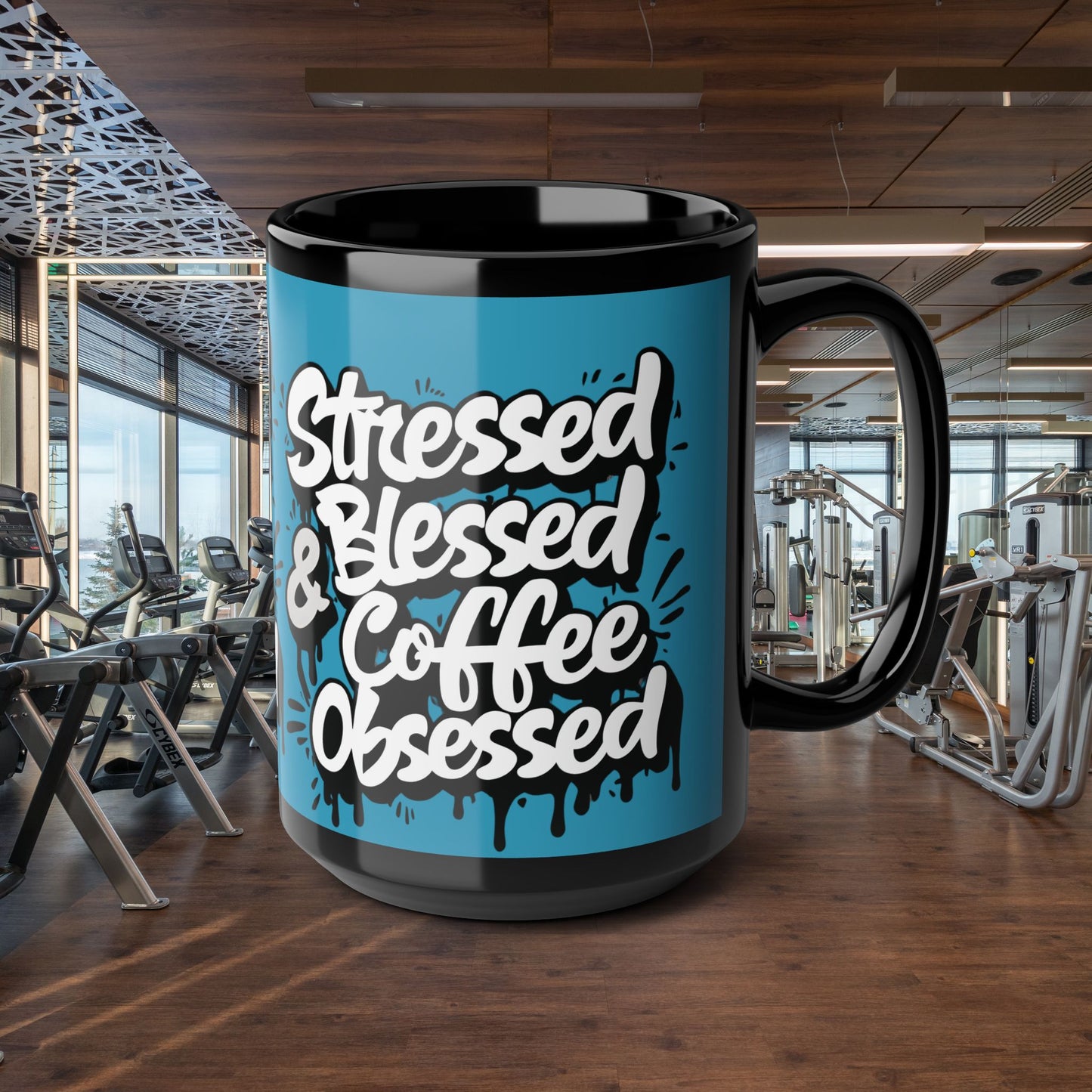 Coffee Lover's 11oz & 15oz Sleek Black Ceramic Mug - Stressed, Blessed & Coffee Obsessed Print, Gift for Coffee Lovers, Gift For Her, Inspirational Mug, Home & Office, Fun Gift Idea