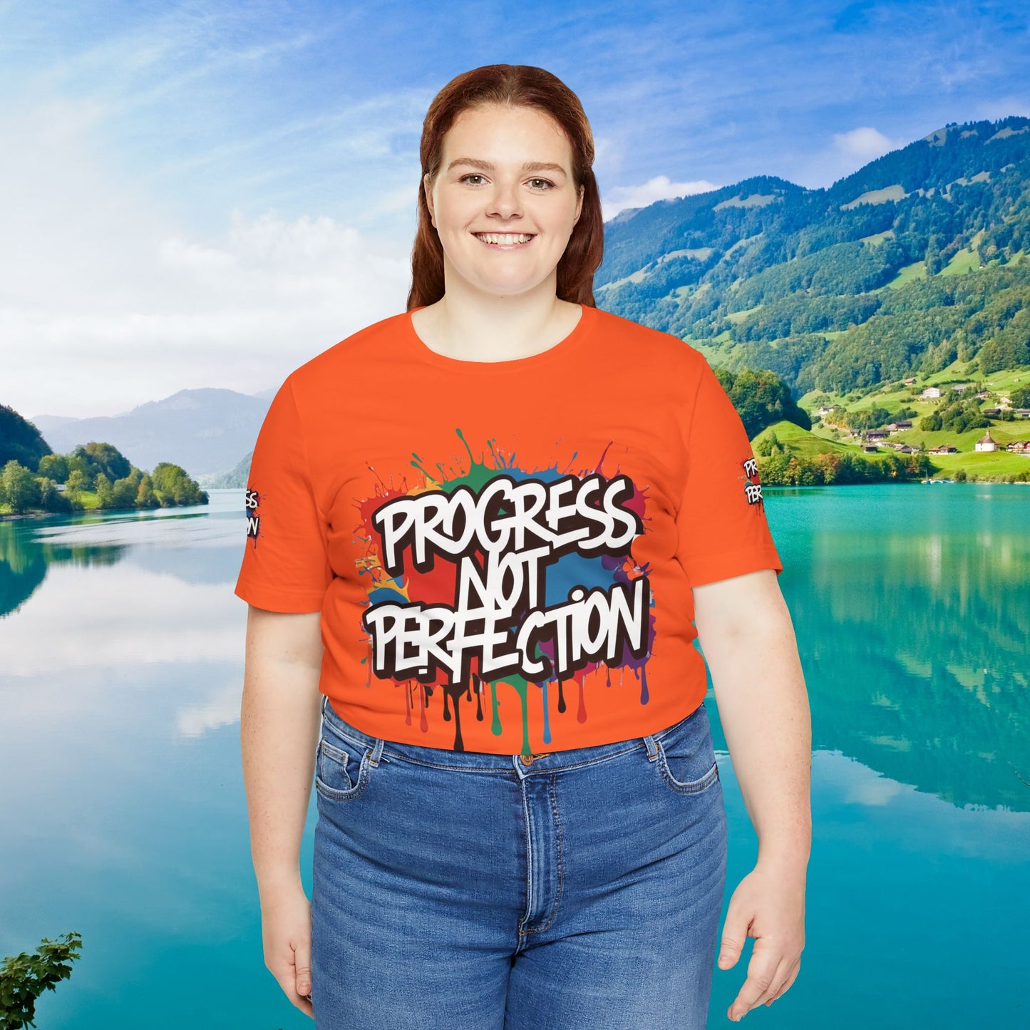 💥 Vibrant 💥 Eye-catching 💥 Motivational 💥 All Over Print 💥 Unisex T-shirt 💥 Progress Not Perfection 💥 Art-Inspired 💥 Apparel 💥 Sizes XS x 4XL 💥