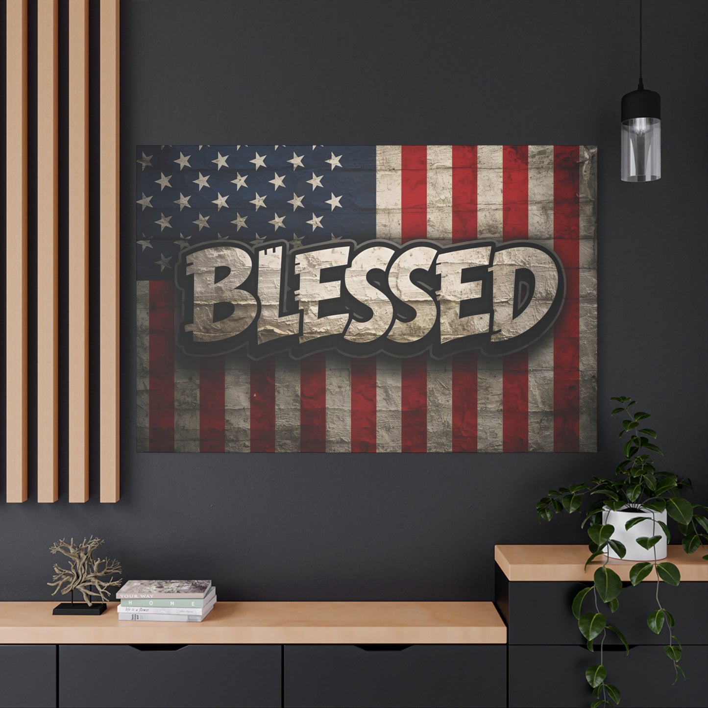 Blessed American Flag Canvas Wall Art, Patriotic Home Decor, Inspirational Gift, Rustic Wall Decor, Americana Artwork