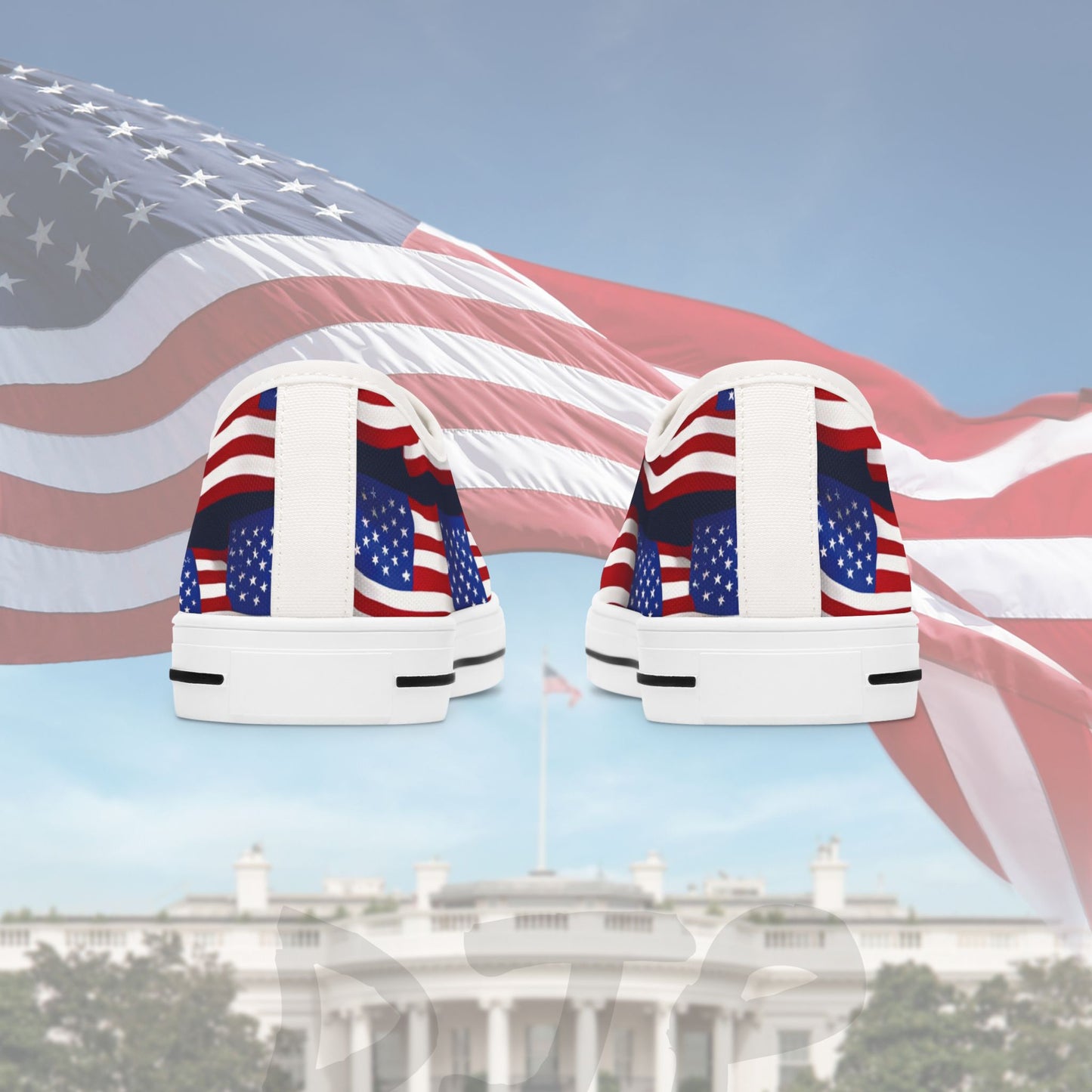 Patriotic - Red White & Blue - All Over Print - Low Top Sneakers - American Flag Design - Sizes 5.5-12