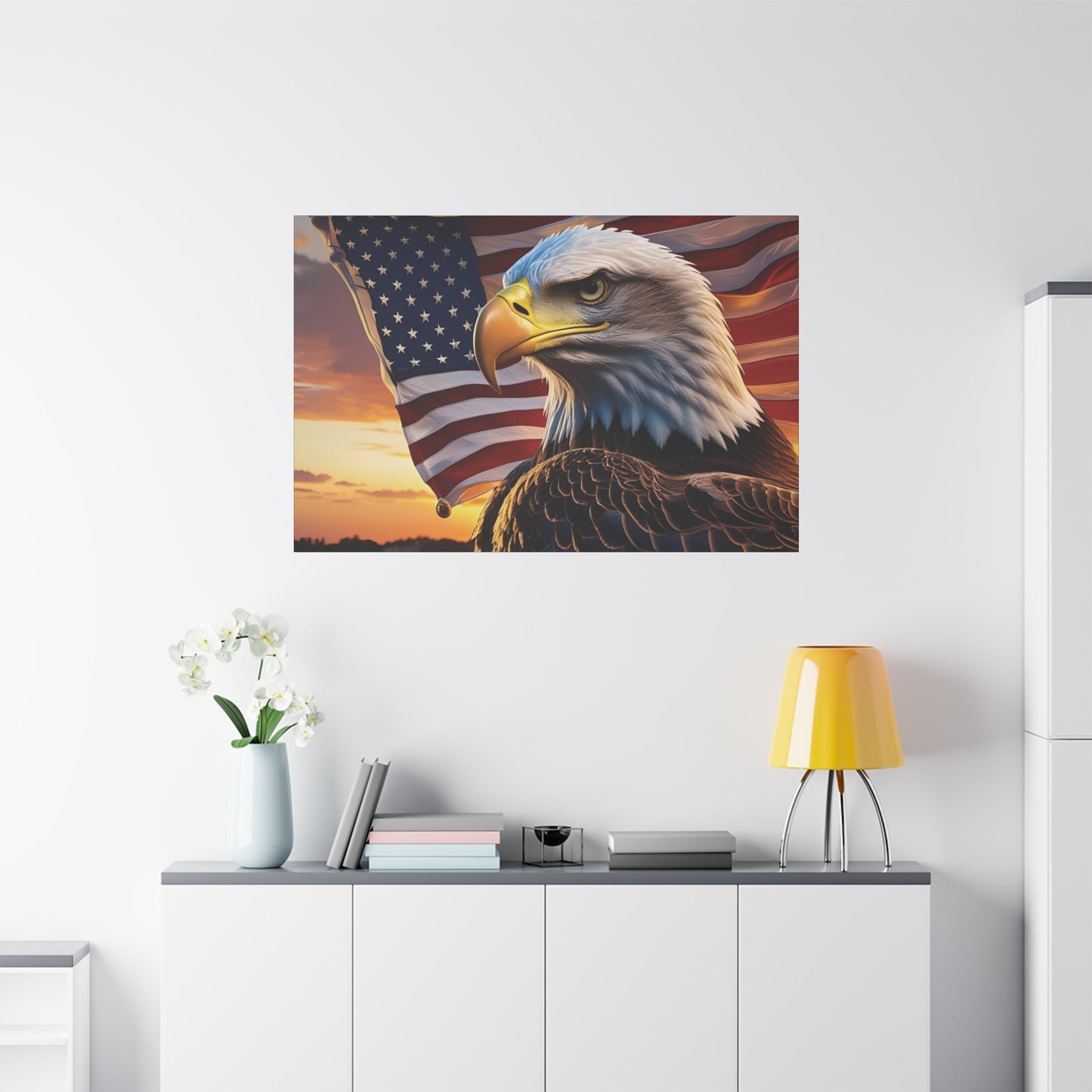 Patriotic Red Eagle Canvas Wall Art, Stretched Eagle Art - Red White Blue - American Flag Decor - Veteran's Day Gift - 4th of July Decoration, Home Gallery Wall