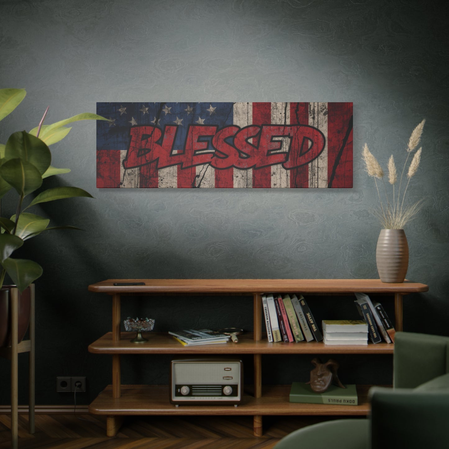 Blessed Patriotic Canvas Wall Art, Americana Decor, Home Wall Decoration, Rustic Flag Artwork, US Flag Decor