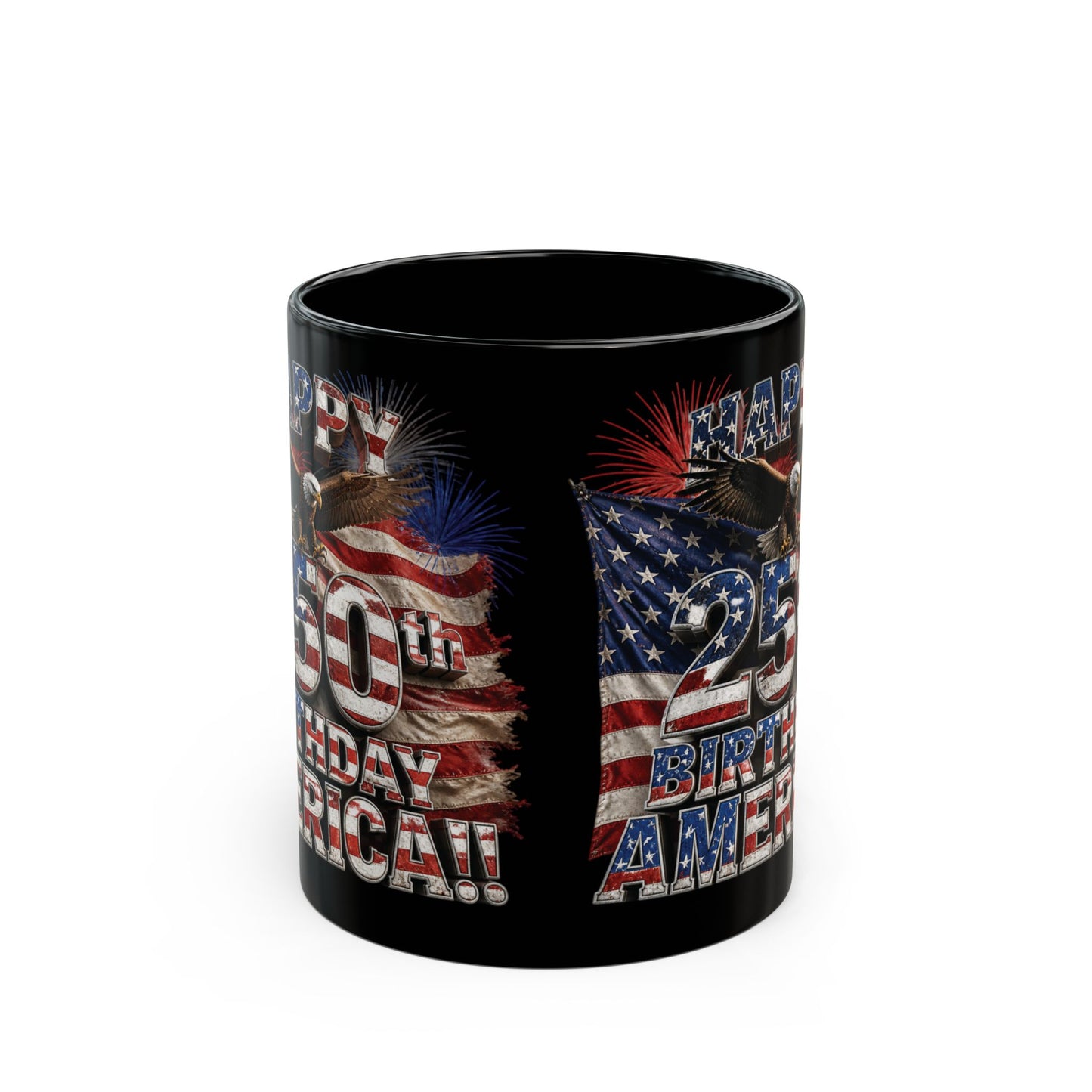 Happy 250th Birthday America Mug | 1776-2026 Patriotic Eagle Flag & Fireworks Black Coffee Cup