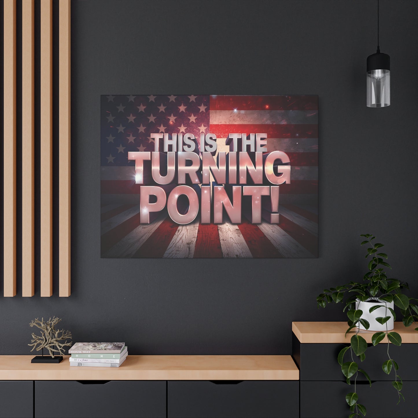 Gallery Wrapped Canvas Wall Art - Charlie Kirk Inspired - This Is The Turning Point! - Red White Blue - American Flag Backdrop Design - Multiple Sizes -