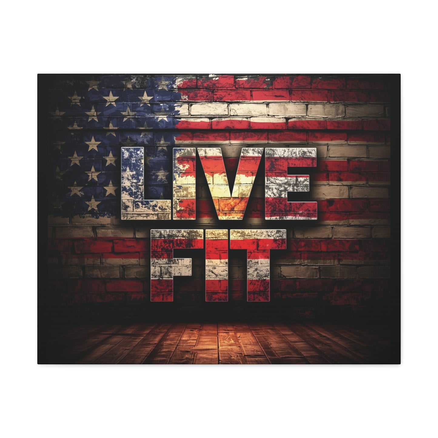 American Pride Canvas Wall Art - Live Fit Decor - Fitness Motivation - Patriotic Gift - USA Flag Artwork - Red White Blue -